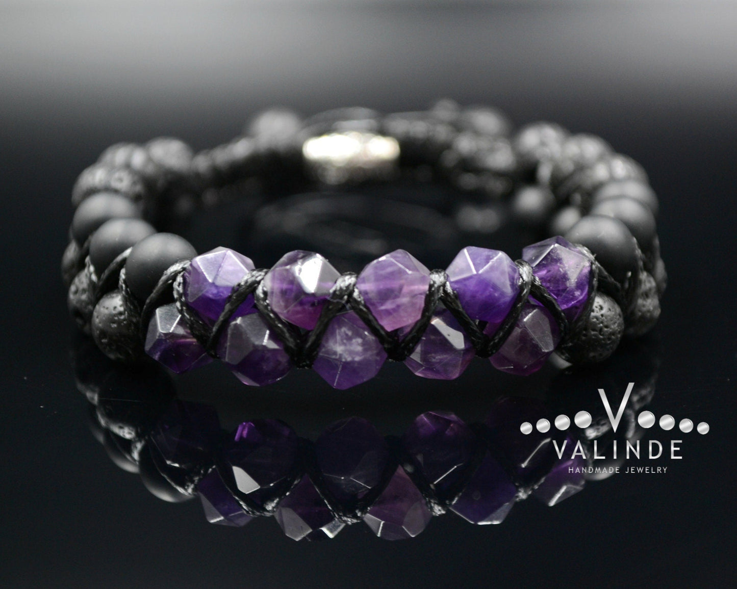 Amethyst Double Row Bracelet Men's Braided Bracelet Onyx Bracelet Gift for Men Adjustable Crystal Bracelet Lava Stone Macrame Bracelet - Shamballa Bracelet - Birthstone Bracelet - Gemstone Bracelet Men - Chakra Bracelet - Macrame Bracelet - Healing Bracelet