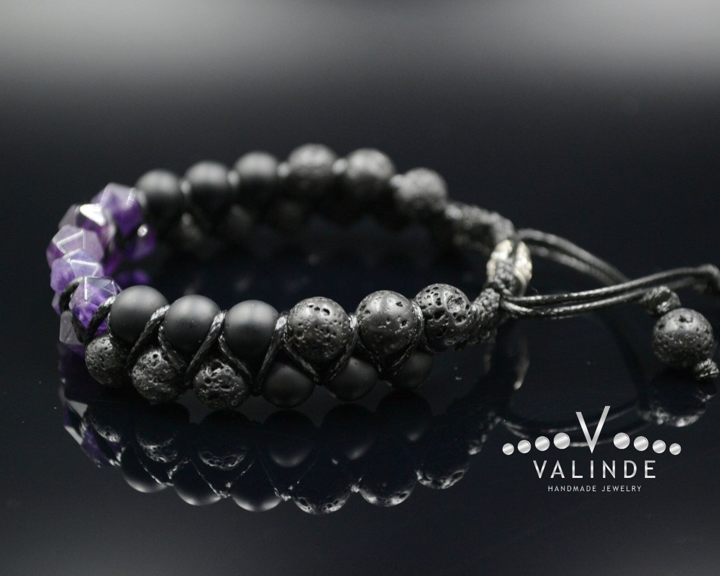 Amethyst Double Row Bracelet Men's Braided Bracelet Onyx Bracelet Gift for Men Adjustable Crystal Bracelet Lava Stone Macrame Bracelet - Shamballa Bracelet - Birthstone Bracelet - Gemstone Bracelet Men - Chakra Bracelet - Macrame Bracelet - Healing Bracelet