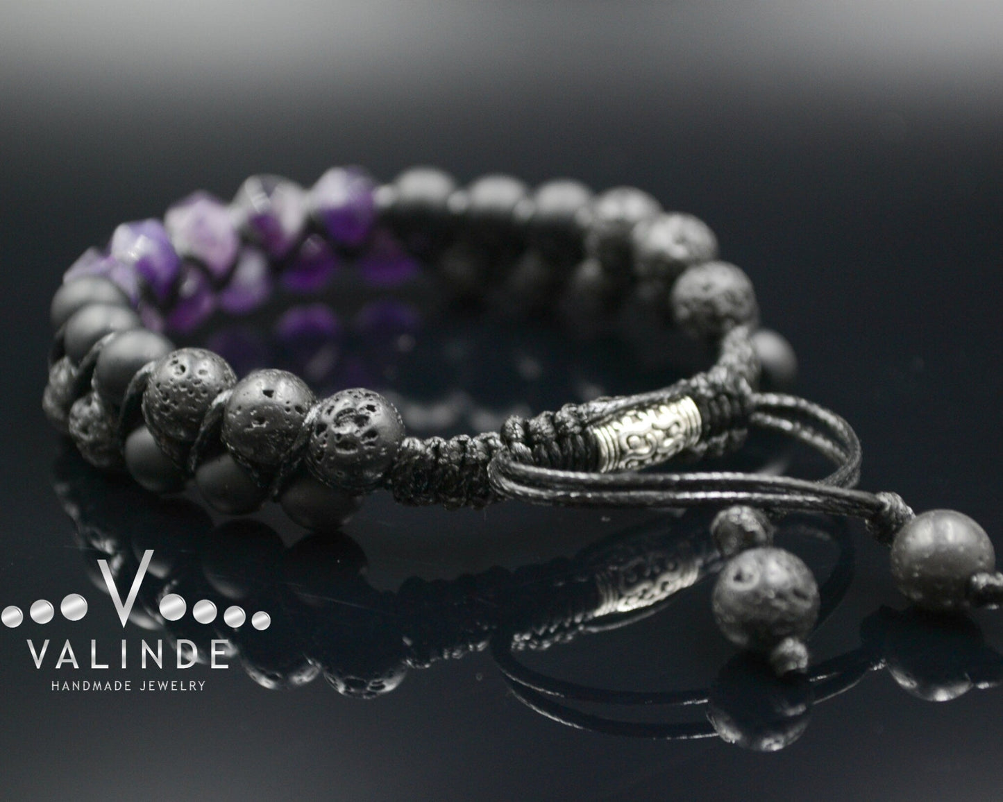 Amethyst Double Row Bracelet Men's Braided Bracelet Onyx Bracelet Gift for Men Adjustable Crystal Bracelet Lava Stone Macrame Bracelet - Shamballa Bracelet - Birthstone Bracelet - Gemstone Bracelet Men - Chakra Bracelet - Macrame Bracelet - Healing Bracelet