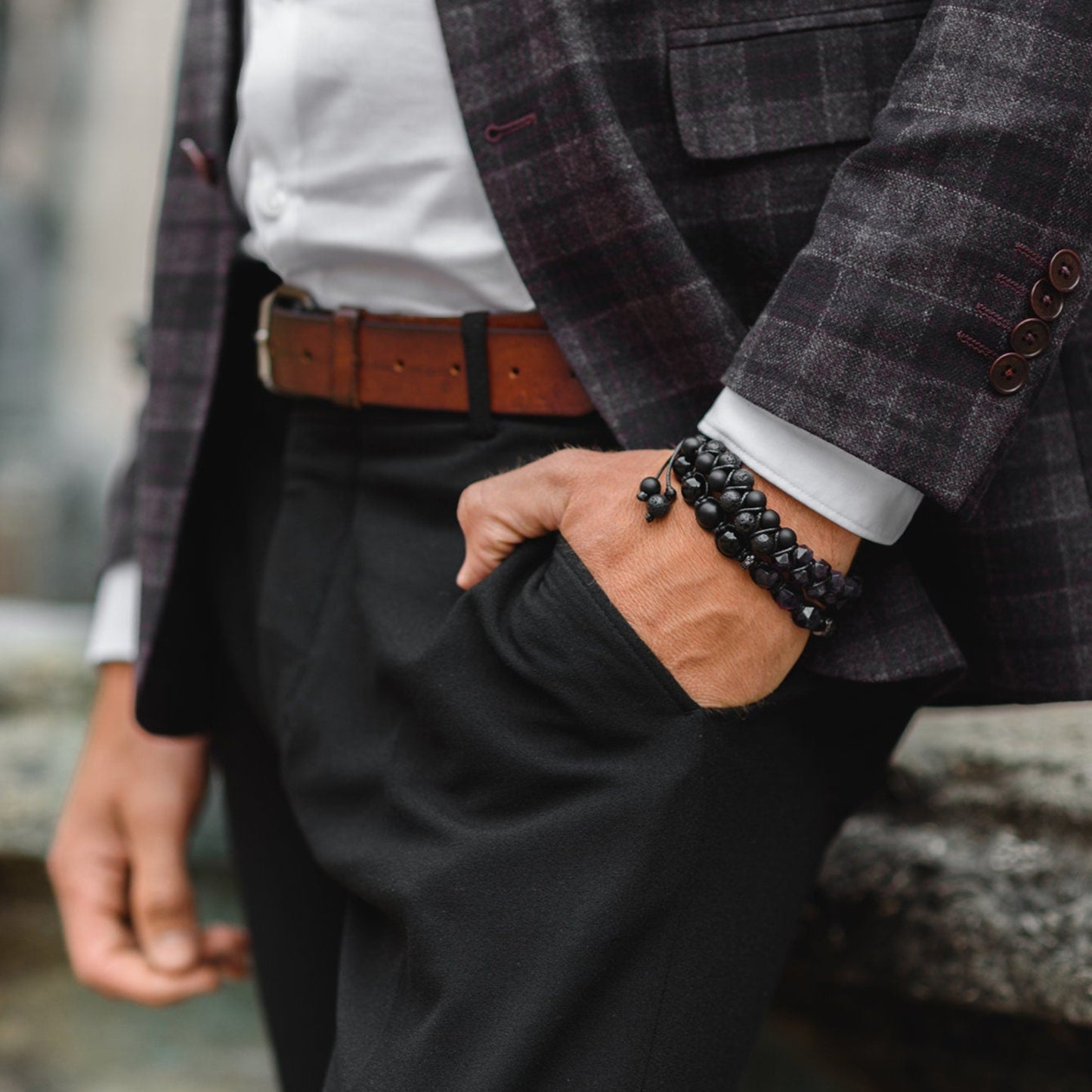 Amethyst Double Row Bracelet Men's Braided Bracelet Onyx Bracelet Gift for Men Adjustable Crystal Bracelet Lava Stone Macrame Bracelet - Shamballa Bracelet - Birthstone Bracelet - Gemstone Bracelet Men - Chakra Bracelet - Macrame Bracelet - Healing Bracelet