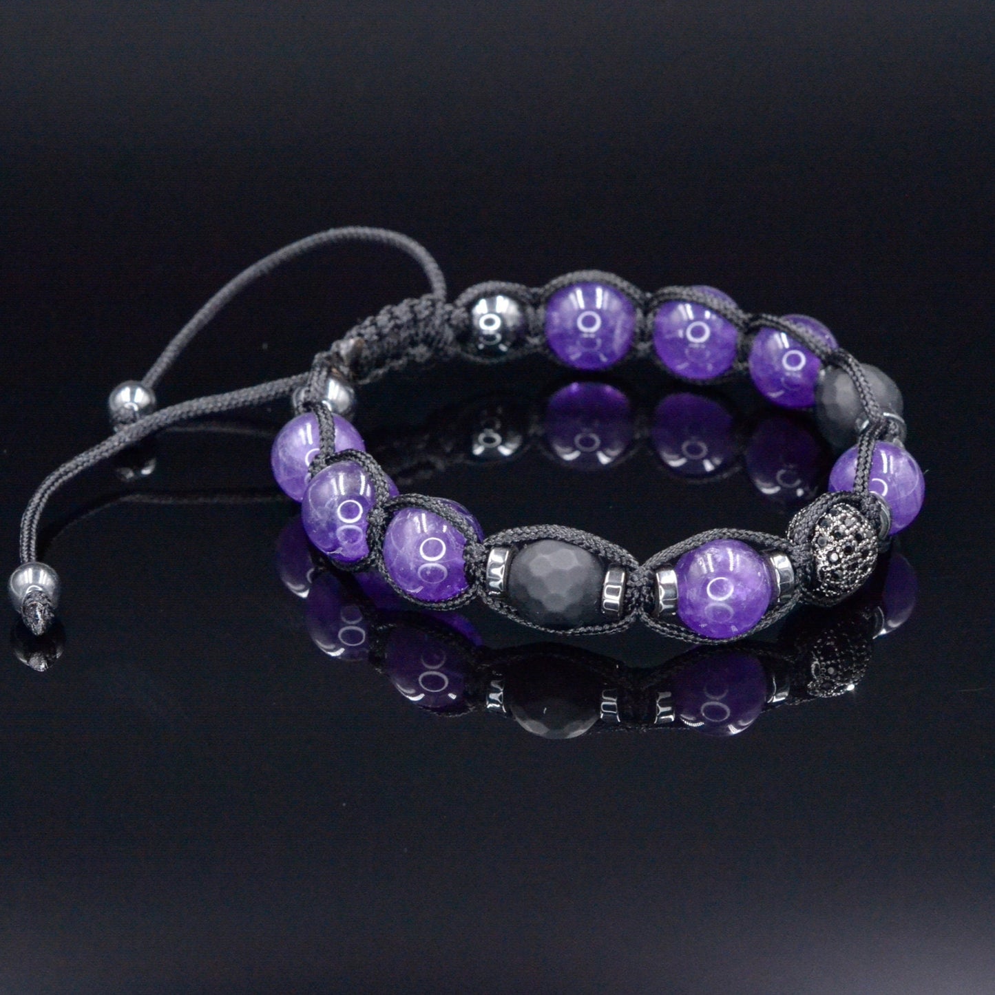 Amethyst Crystal Beaded Bracelet - Men's Black Onyx Braided Bracelet - Adjustable Bracelet for Men - CZ Bead Bracelet - Gift for Men - Shamballa Bracelet - Birthstone Bracelet - Gemstone Bracelet Men - Chakra Bracelet - Macrame Bracelet - Healing Bracelet - Valinde - Shamballa Bracelet - Birthstone Bracelet - Gemstone Bracelet Men - Chakra Bracelet - Macrame Bracelet - Healing Bracelet - Valinde
