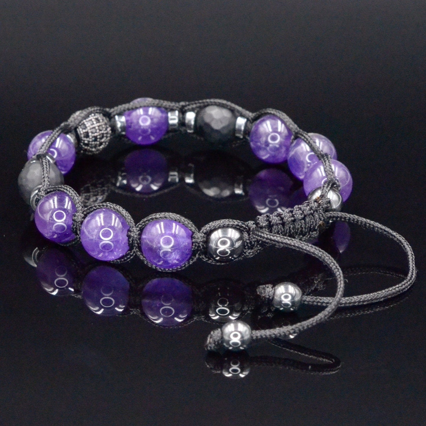 Amethyst Crystal Beaded Bracelet - Men's Black Onyx Braided Bracelet - Adjustable Bracelet for Men - CZ Bead Bracelet - Gift for Men - Shamballa Bracelet - Birthstone Bracelet - Gemstone Bracelet Men - Chakra Bracelet - Macrame Bracelet - Healing Bracelet - Valinde - Shamballa Bracelet - Birthstone Bracelet - Gemstone Bracelet Men - Chakra Bracelet - Macrame Bracelet - Healing Bracelet - Valinde