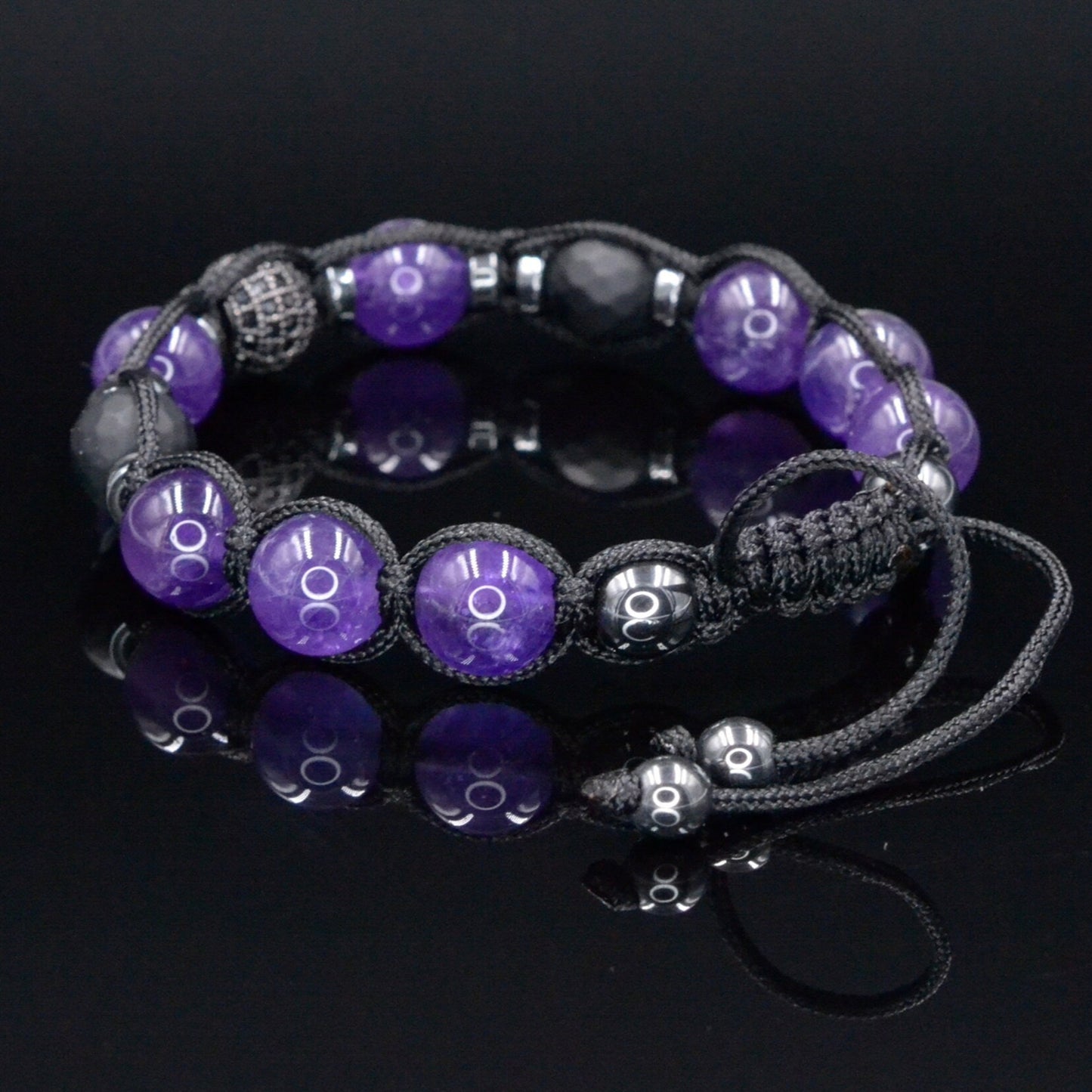 Amethyst Crystal Beaded Bracelet - Men's Black Onyx Braided Bracelet - Adjustable Bracelet for Men - CZ Bead Bracelet - Gift for Men - Shamballa Bracelet - Birthstone Bracelet - Gemstone Bracelet Men - Chakra Bracelet - Macrame Bracelet - Healing Bracelet - Valinde - Shamballa Bracelet - Birthstone Bracelet - Gemstone Bracelet Men - Chakra Bracelet - Macrame Bracelet - Healing Bracelet - Valinde