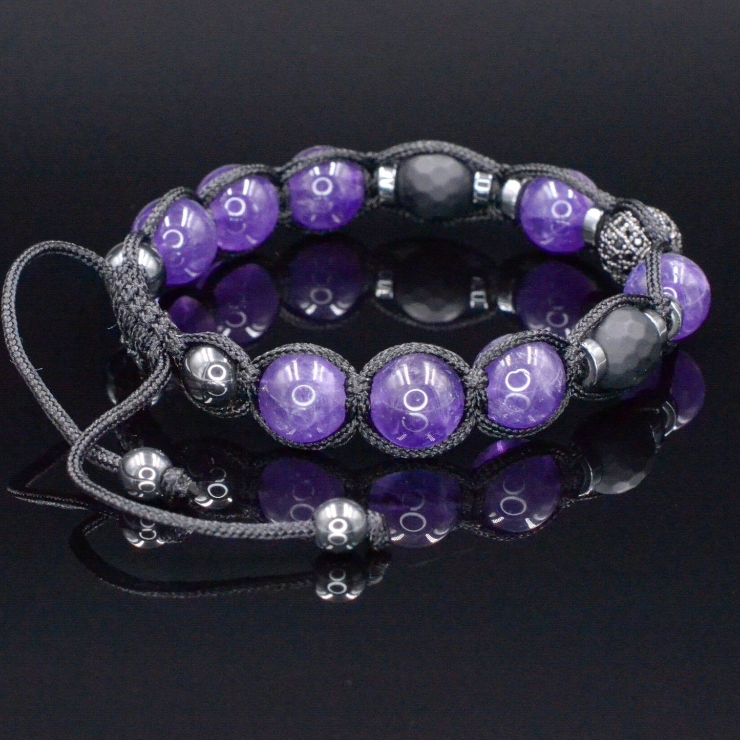 Amethyst Crystal Beaded Bracelet - Men's Black Onyx Braided Bracelet - Adjustable Bracelet for Men - CZ Bead Bracelet - Gift for Men - Shamballa Bracelet - Birthstone Bracelet - Gemstone Bracelet Men - Chakra Bracelet - Macrame Bracelet - Healing Bracelet - Valinde - Shamballa Bracelet - Birthstone Bracelet - Gemstone Bracelet Men - Chakra Bracelet - Macrame Bracelet - Healing Bracelet - Valinde