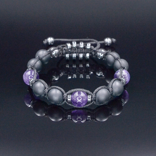 Men's Black Onyx Amethyst Bracelet - Hematite Stone Adjustable Bracelet - Crystal Beaded Bracelet - Gift for Men - Father's Day Gift - Macrame Beaded Bracelet - Birthstone Bracelet - Gemstone Bracelet Men - Chakra Bracelet