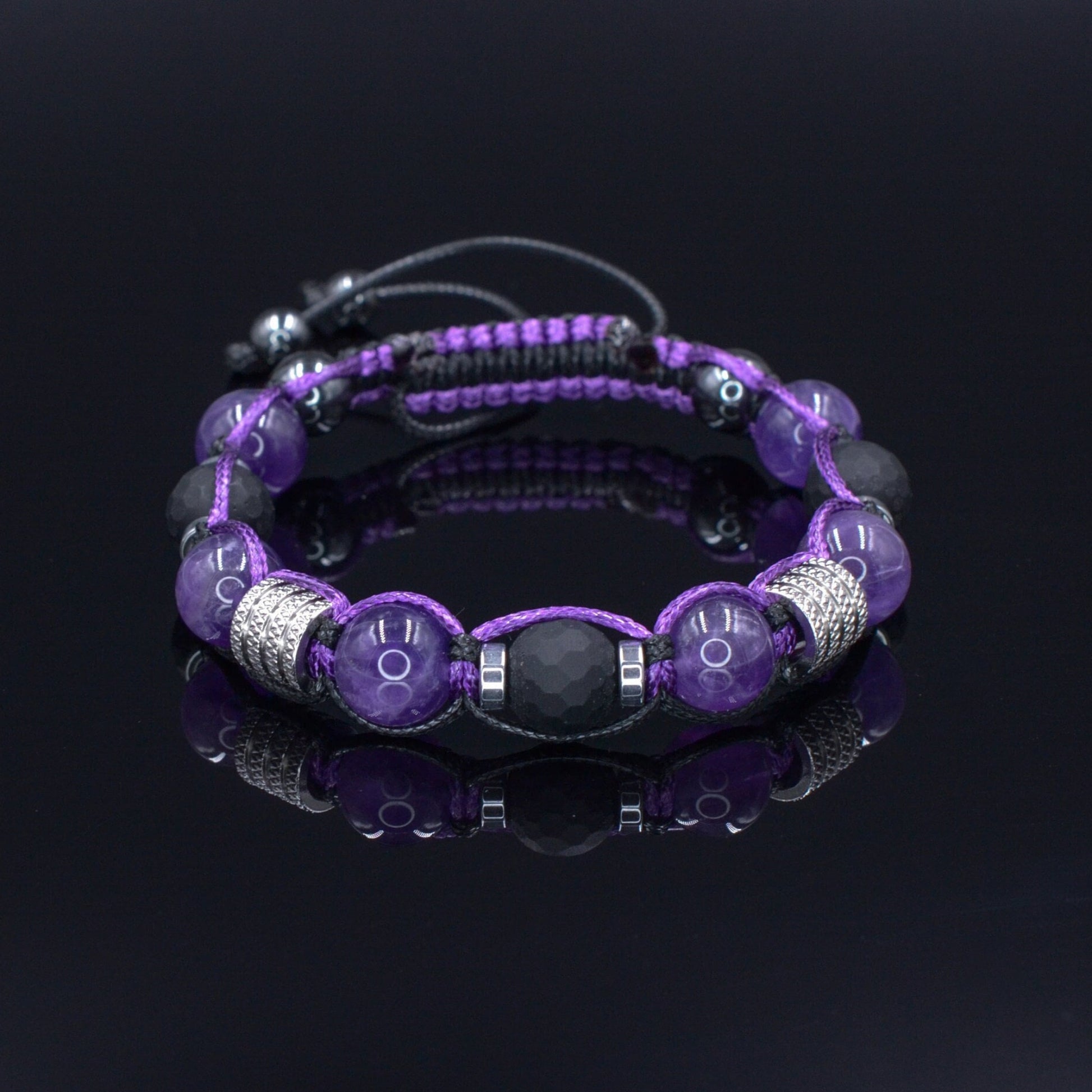 Men's Amethyst and Black Onyx Beaded Bracelet - Gift for Men - Adjustable Crystal Bracelet - Father's Day Gift - Macrame Braided Bracelet - Shamballa Bracelet - Birthstone Bracelet - Gemstone Bracelet Men - Chakra Bracelet - Macrame Bracelet - Healing Bracelet - Valinde - Shamballa Bracelet - Birthstone Bracelet - Gemstone Bracelet Men - Chakra Bracelet - Macrame Bracelet - Healing Bracelet - Valinde