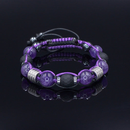 Men's Amethyst and Black Onyx Beaded Bracelet - Gift for Men - Adjustable Crystal Bracelet - Father's Day Gift - Macrame Braided Bracelet - Shamballa Bracelet - Birthstone Bracelet - Gemstone Bracelet Men - Chakra Bracelet - Macrame Bracelet - Healing Bracelet - Valinde - Shamballa Bracelet - Birthstone Bracelet - Gemstone Bracelet Men - Chakra Bracelet - Macrame Bracelet - Healing Bracelet - Valinde