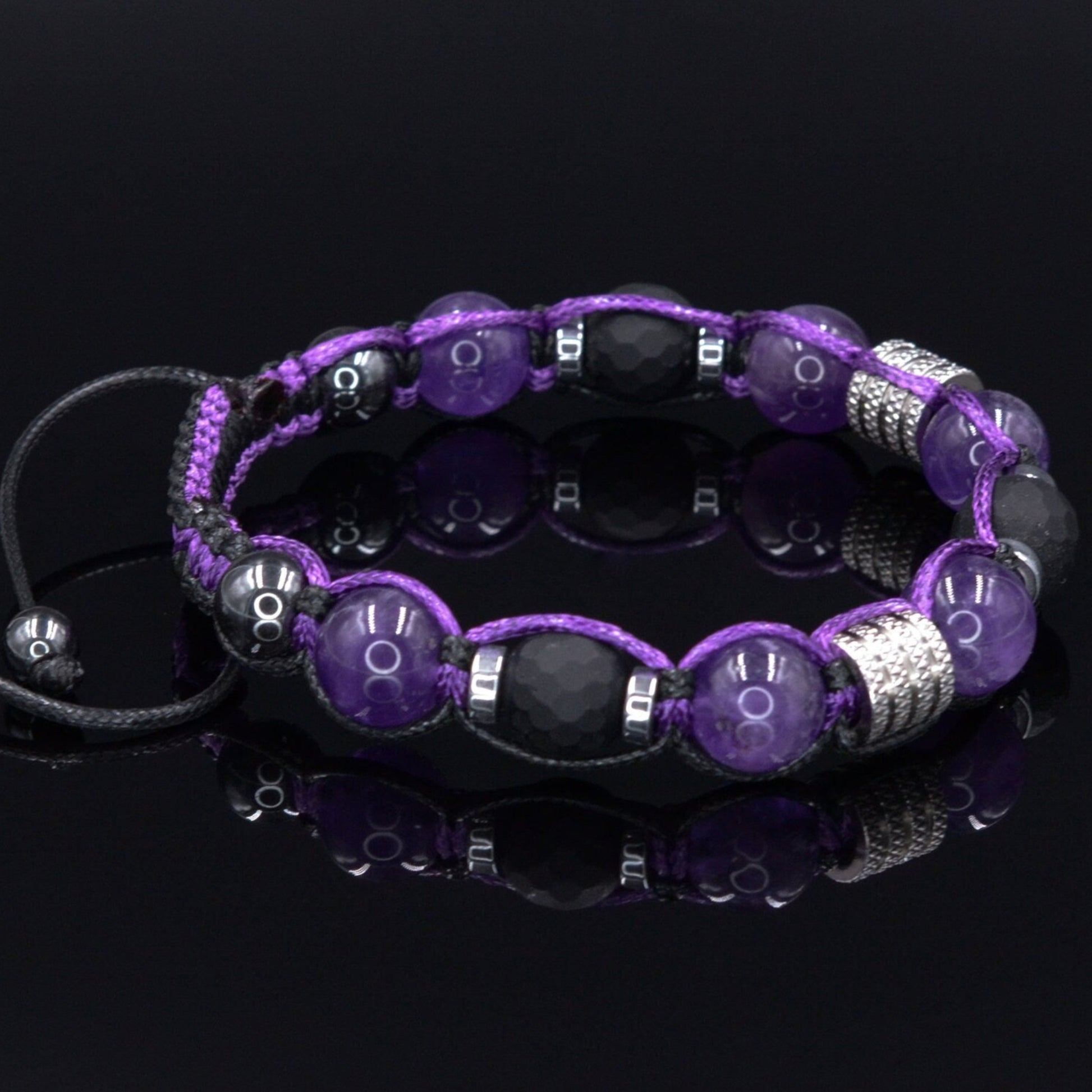 Men's Amethyst and Black Onyx Beaded Bracelet - Gift for Men - Adjustable Crystal Bracelet - Father's Day Gift - Macrame Braided Bracelet - Shamballa Bracelet - Birthstone Bracelet - Gemstone Bracelet Men - Chakra Bracelet - Macrame Bracelet - Healing Bracelet - Valinde - Shamballa Bracelet - Birthstone Bracelet - Gemstone Bracelet Men - Chakra Bracelet - Macrame Bracelet - Healing Bracelet - Valinde