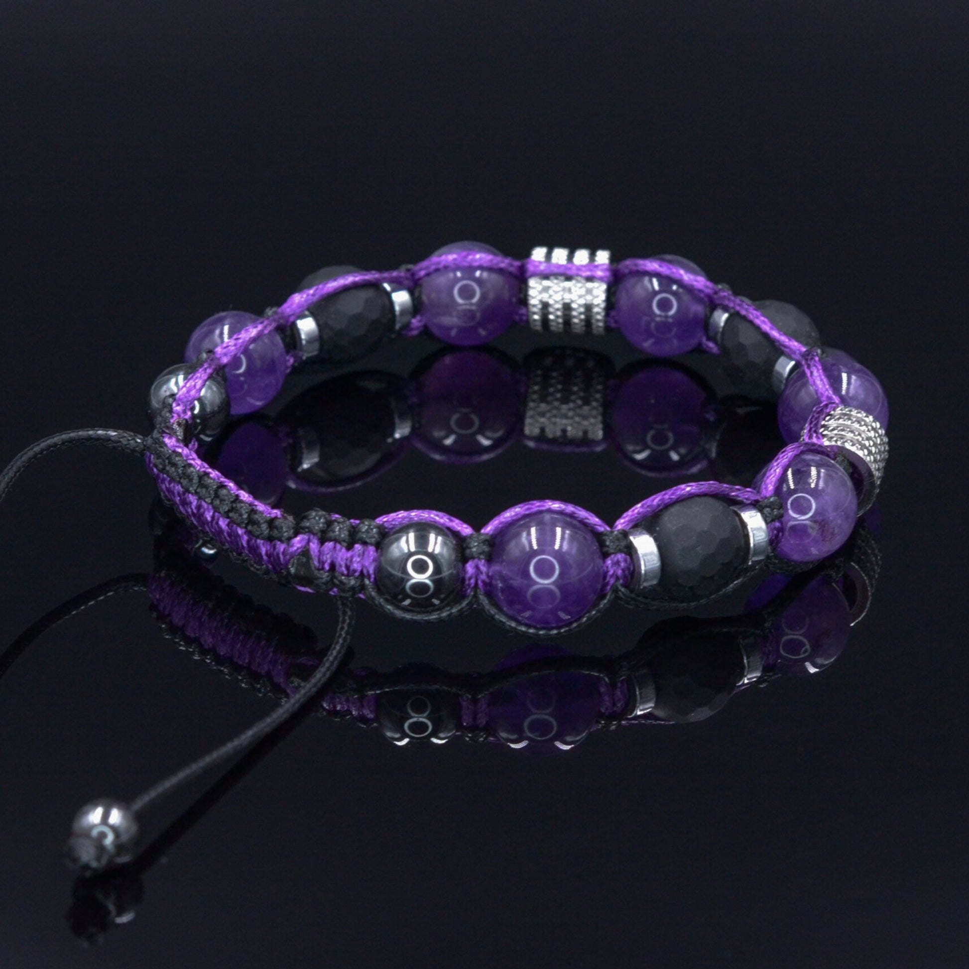 Men's Amethyst and Black Onyx Beaded Bracelet - Gift for Men - Adjustable Crystal Bracelet - Father's Day Gift - Macrame Braided Bracelet - Shamballa Bracelet - Birthstone Bracelet - Gemstone Bracelet Men - Chakra Bracelet - Macrame Bracelet - Healing Bracelet - Valinde - Shamballa Bracelet - Birthstone Bracelet - Gemstone Bracelet Men - Chakra Bracelet - Macrame Bracelet - Healing Bracelet - Valinde