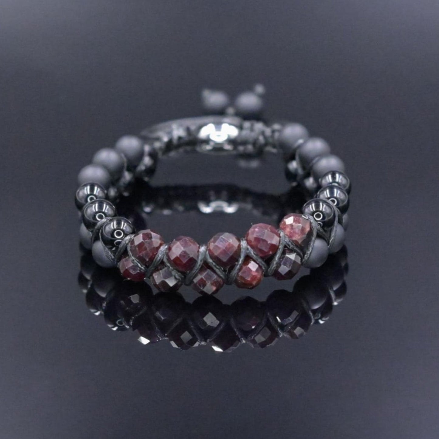 Men's Garnet Bracelet Double Row Macrame Bracelet Black Onyx Bracelet Gift for Man Agate Bracelet Double Bracelet for Man Men's Gift - Shamballa Bracelet - Birthstone Bracelet - Gemstone Bracelet Men - Chakra Bracelet - Macrame Bracelet - Healing Bracelet