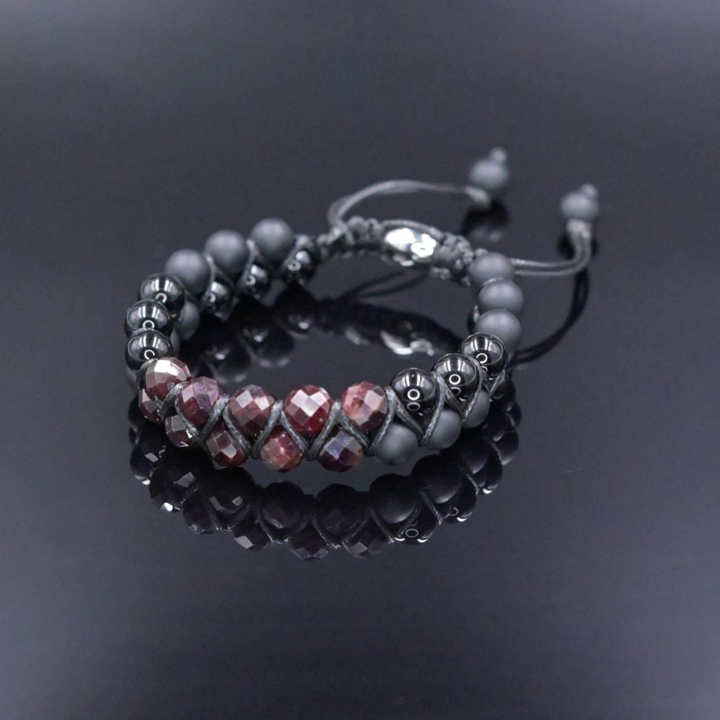 Men's Garnet Bracelet Double Row Macrame Bracelet Black Onyx Bracelet Gift for Man Agate Bracelet Double Bracelet for Man Men's Gift - Shamballa Bracelet - Birthstone Bracelet - Gemstone Bracelet Men - Chakra Bracelet - Macrame Bracelet - Healing Bracelet