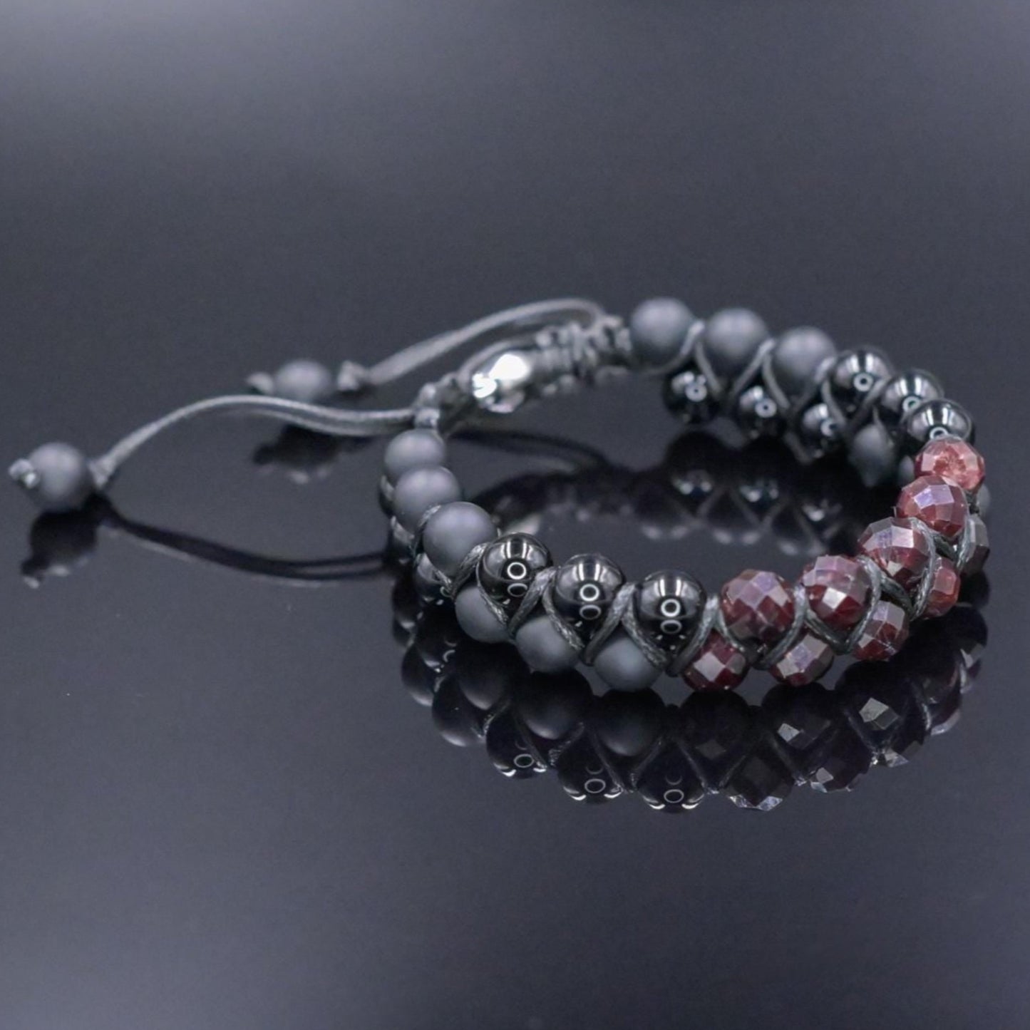 Men's Garnet Bracelet Double Row Macrame Bracelet Black Onyx Bracelet Gift for Man Agate Bracelet Double Bracelet for Man Men's Gift - Shamballa Bracelet - Birthstone Bracelet - Gemstone Bracelet Men - Chakra Bracelet - Macrame Bracelet - Healing Bracelet