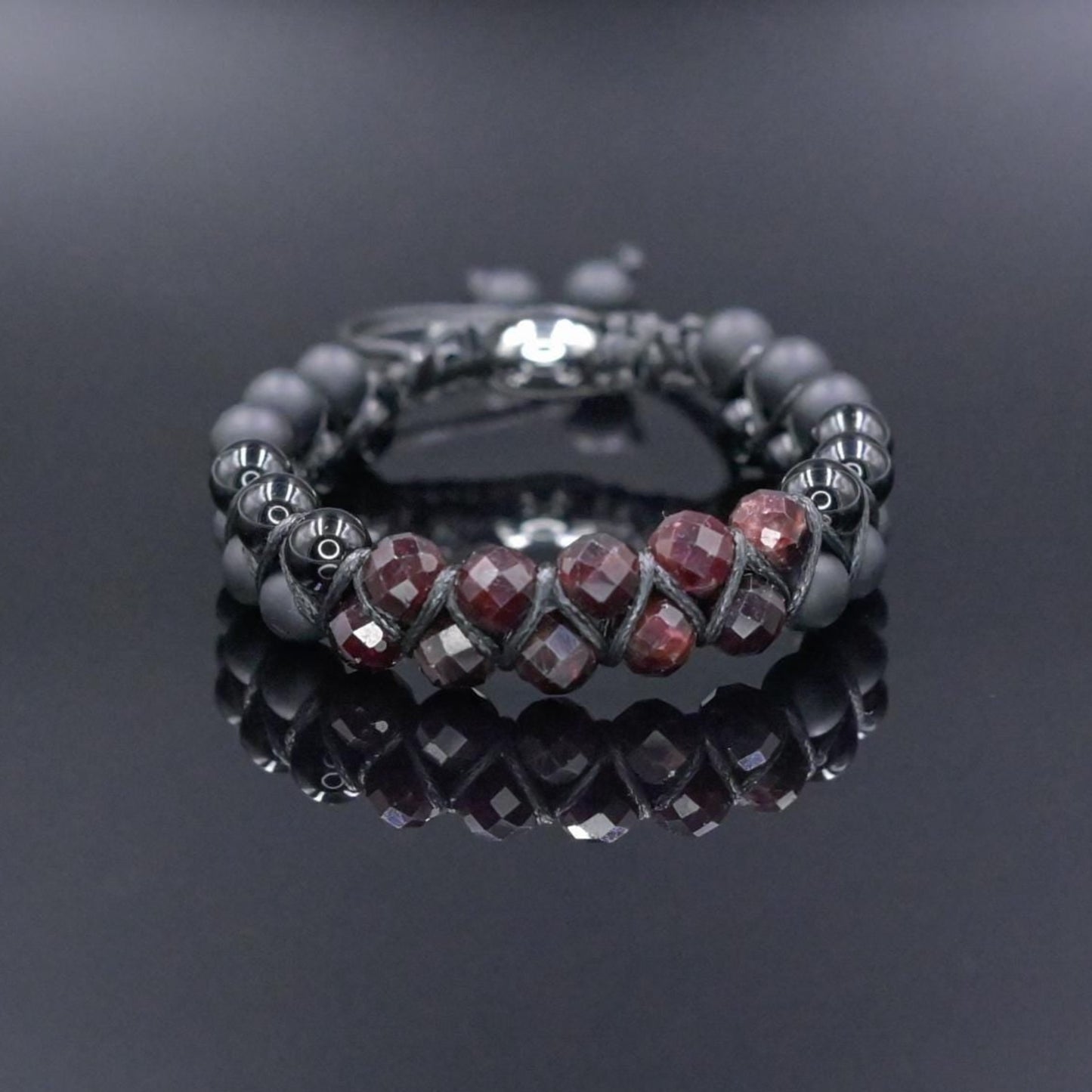 Men's Garnet Bracelet Double Row Macrame Bracelet Black Onyx Bracelet Gift for Man Agate Bracelet Double Bracelet for Man Men's Gift - Shamballa Bracelet - Birthstone Bracelet - Gemstone Bracelet Men - Chakra Bracelet - Macrame Bracelet - Healing Bracelet
