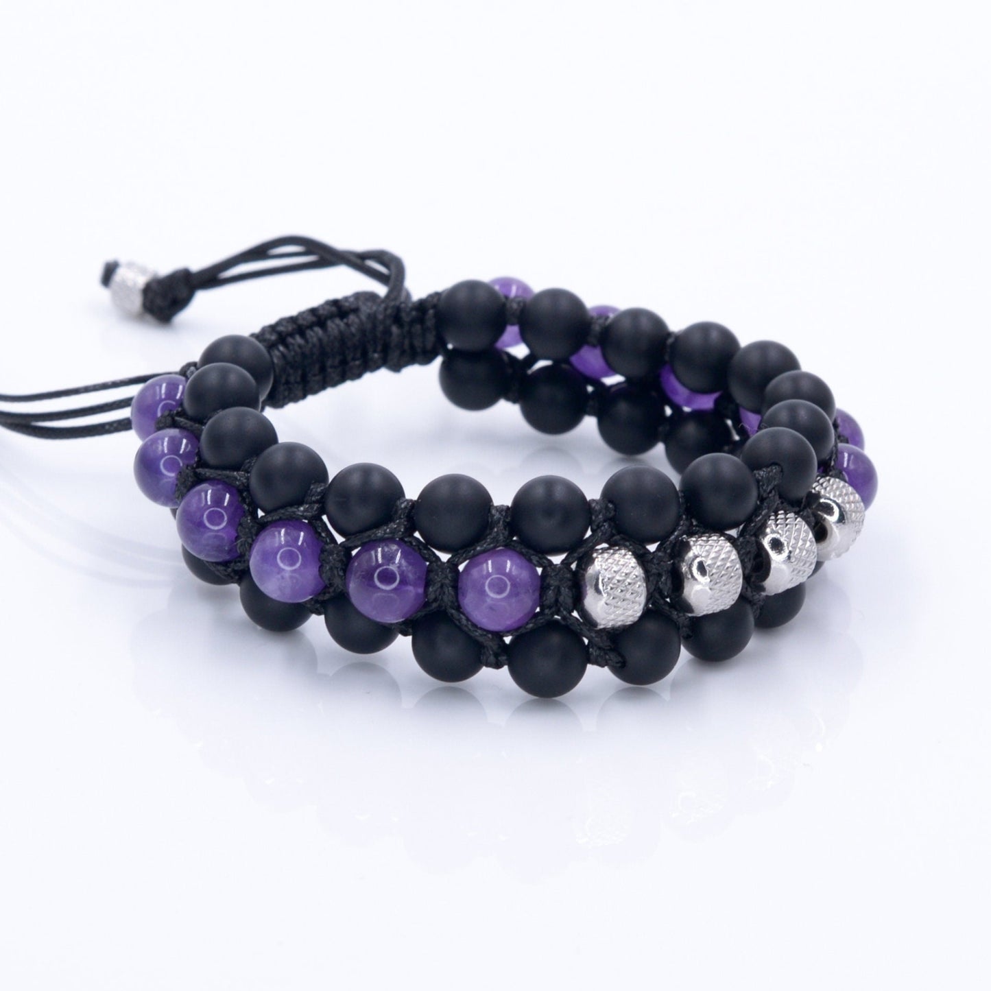 Men's Emerald Triple Bracelet - Three Row Bracelet - Quartz & Agate Bead Bracelet - Gift for Men - Father's Day Gift - Adjustable Bracelet Men's Amethyst Crystal Macrame Bracelet - Steel Bead Bracelet - Three Row Bracelet - Gift for Men - Black Onyx Triple Bracelet - Men's Gift- Shamballa Bracelet - Birthstone Bracelet - Gemstone Bracelet Men - Chakra Bracelet - Macrame Bracelet - Healing Bracelet - Valinde