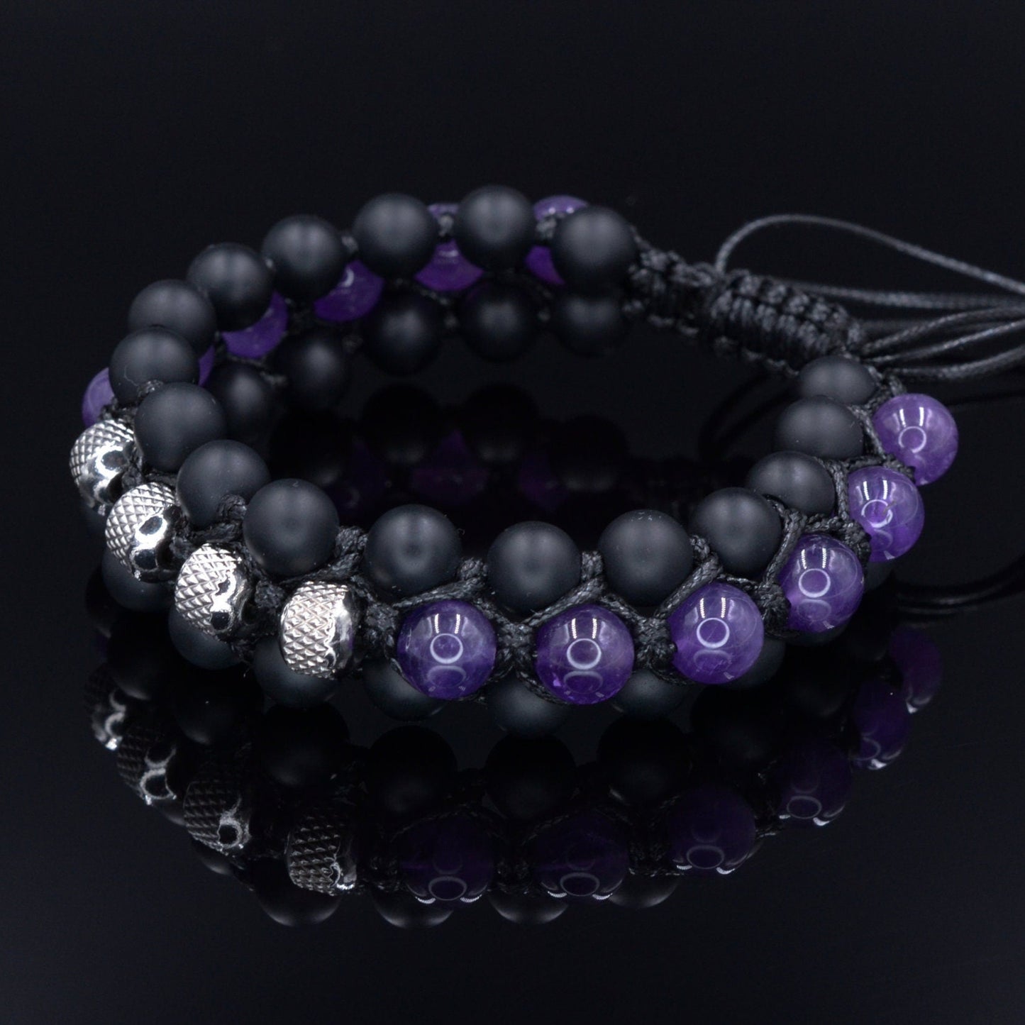 Men's Emerald Triple Bracelet - Three Row Bracelet - Quartz & Agate Bead Bracelet - Gift for Men - Father's Day Gift - Adjustable Bracelet Men's Amethyst Crystal Macrame Bracelet - Steel Bead Bracelet - Three Row Bracelet - Gift for Men - Black Onyx Triple Bracelet - Men's Gift- Shamballa Bracelet - Birthstone Bracelet - Gemstone Bracelet Men - Chakra Bracelet - Macrame Bracelet - Healing Bracelet - Valinde