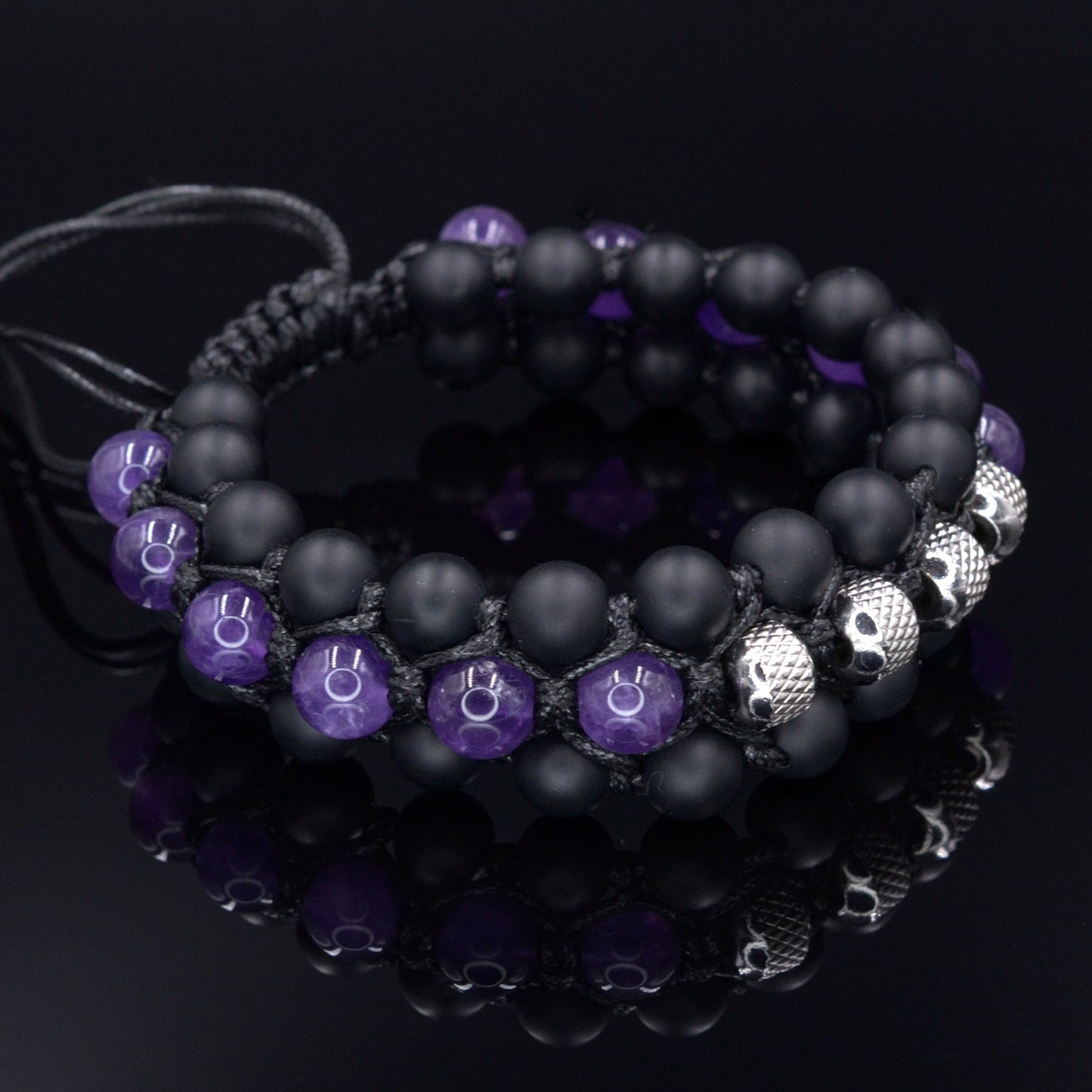 Men's Emerald Triple Bracelet - Three Row Bracelet - Quartz & Agate Bead Bracelet - Gift for Men - Father's Day Gift - Adjustable Bracelet Men's Amethyst Crystal Macrame Bracelet - Steel Bead Bracelet - Three Row Bracelet - Gift for Men - Black Onyx Triple Bracelet - Men's Gift- Shamballa Bracelet - Birthstone Bracelet - Gemstone Bracelet Men - Chakra Bracelet - Macrame Bracelet - Healing Bracelet - Valinde