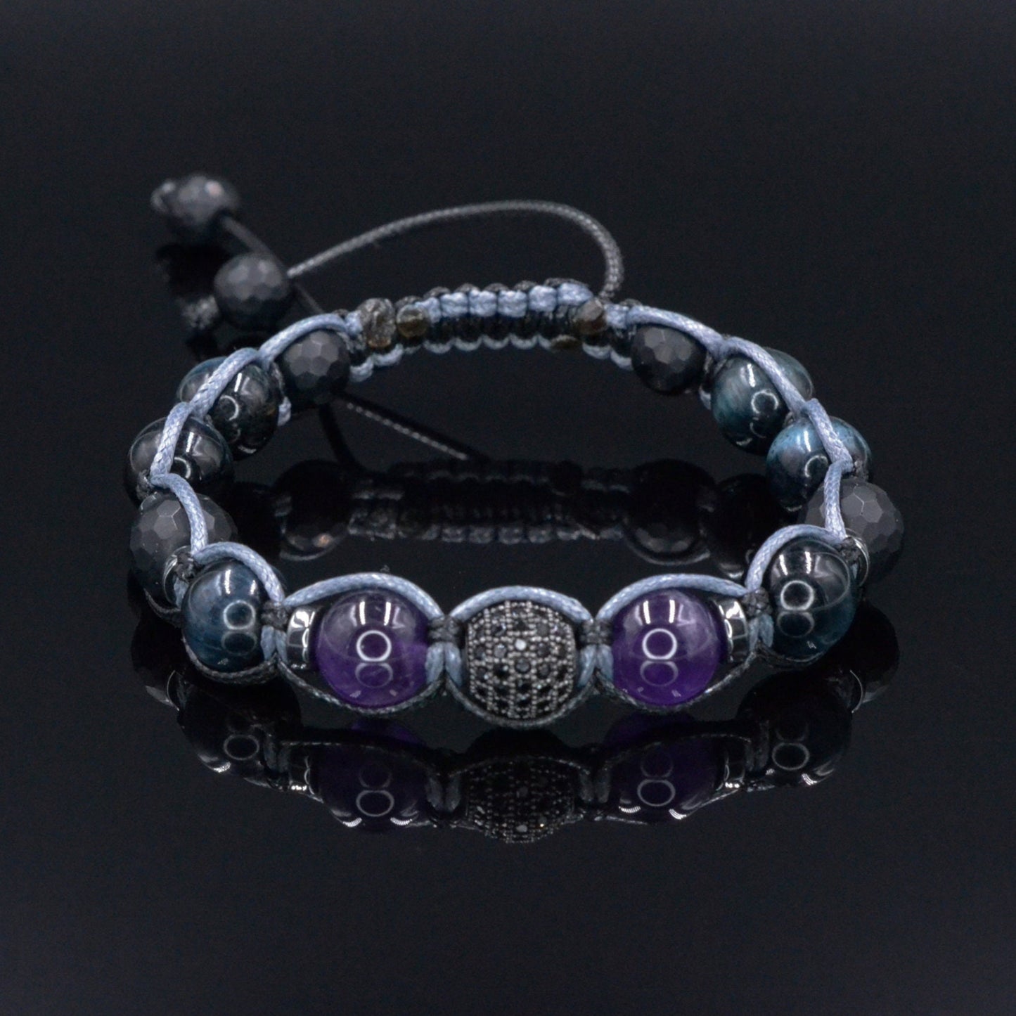 Men's Blue Tiger's Eye Bracelet - Amethyst Black Onyx Crystal Bracelet - Gift for Men - Adjustable Beaded Bracelet for Men - Men's Gift - Shamballa Bracelet - Birthstone Bracelet - Gemstone Bracelet Men - Chakra Bracelet - Macrame Bracelet - Healing Bracelet - Valinde - Shamballa Bracelet - Birthstone Bracelet - Gemstone Bracelet Men - Chakra Bracelet - Macrame Bracelet - Healing Bracelet - Valinde