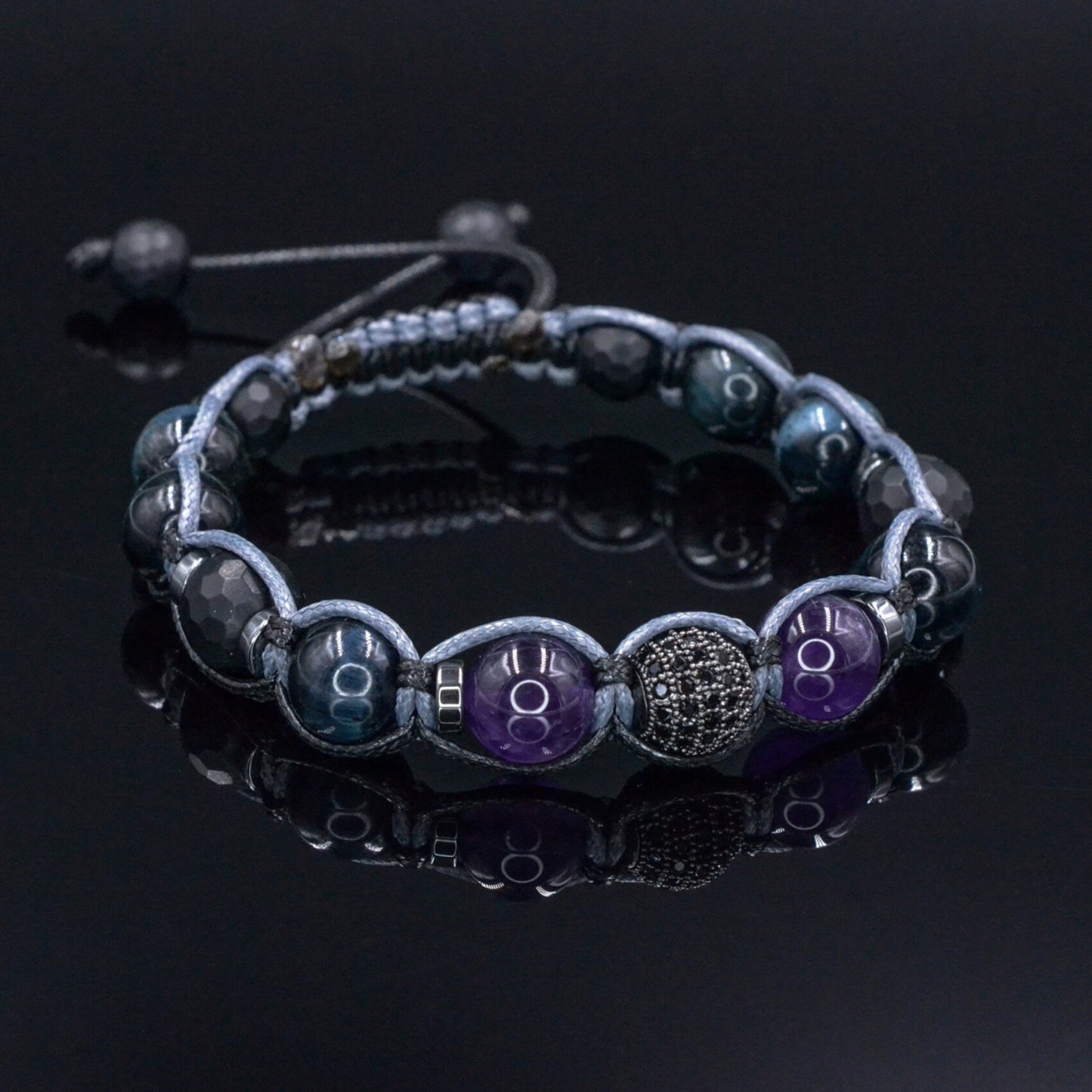 Men's Blue Tiger's Eye Bracelet - Amethyst Black Onyx Crystal Bracelet - Gift for Men - Adjustable Beaded Bracelet for Men - Men's Gift - Shamballa Bracelet - Birthstone Bracelet - Gemstone Bracelet Men - Chakra Bracelet - Macrame Bracelet - Healing Bracelet - Valinde - Shamballa Bracelet - Birthstone Bracelet - Gemstone Bracelet Men - Chakra Bracelet - Macrame Bracelet - Healing Bracelet - Valinde