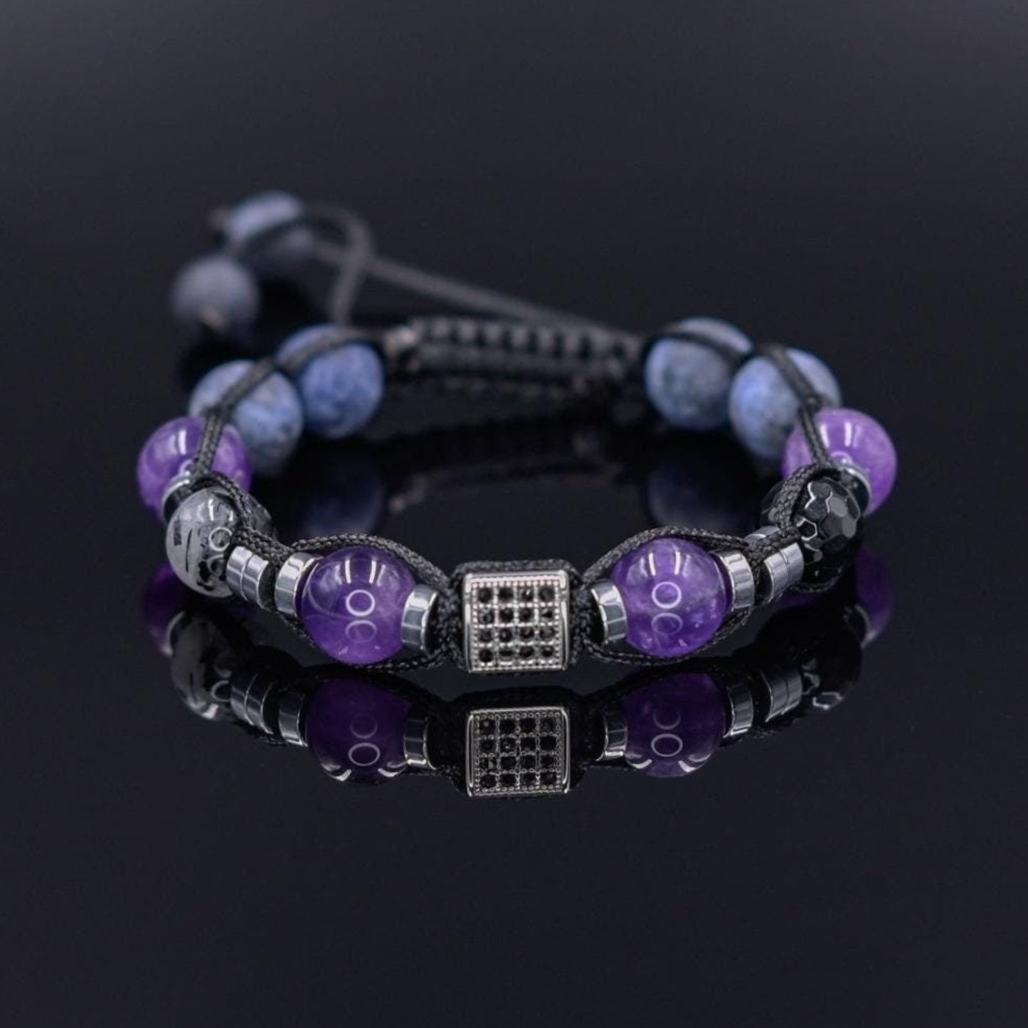 Amethyst Gemstone Bracelet Men, Men's Sodalite Quartz Agate Braided Bracelet, Steel Bead Bracelet, Gift for Men, Adjustable Beaded Bracelet - Shamballa Bracelet - Mantra Bracelet - Birthstone Bracelet - Gemstone Bracelet Men - Chakra Bracelet - Macrame Bracelet - Healing Bracelet - Valinde