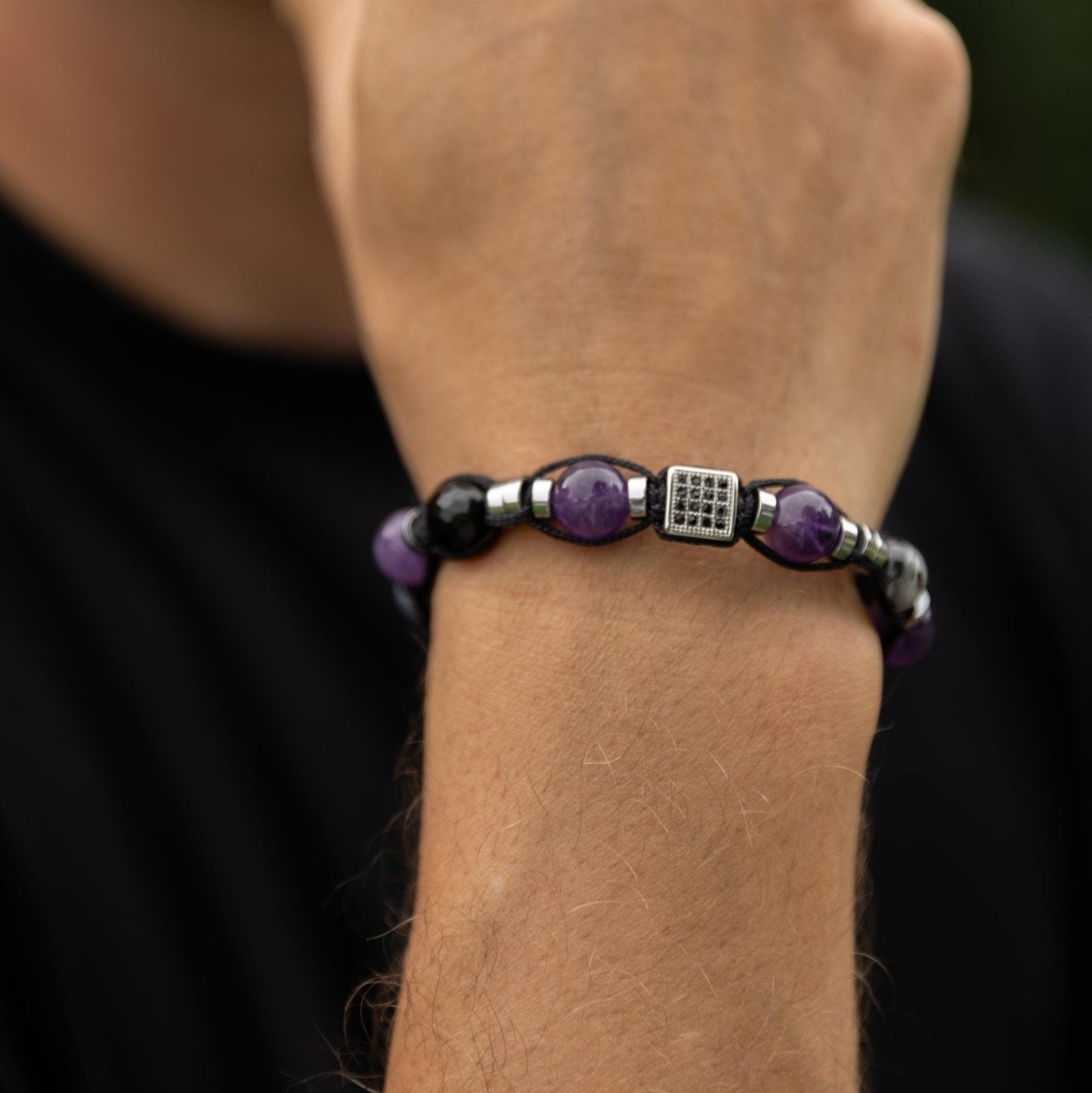 Amethyst Gemstone Bracelet Men, Men's Sodalite Quartz Agate Braided Bracelet, Steel Bead Bracelet, Gift for Men, Adjustable Beaded Bracelet - Shamballa Bracelet - Mantra Bracelet - Birthstone Bracelet - Gemstone Bracelet Men - Chakra Bracelet - Macrame Bracelet - Healing Bracelet - Valinde