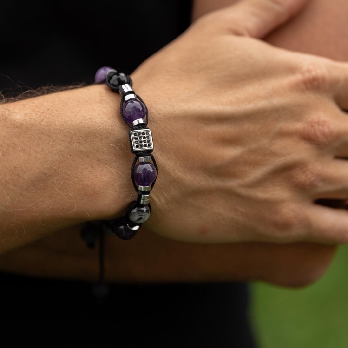 Amethyst Gemstone Bracelet Men, Men's Sodalite Quartz Agate Braided Bracelet, Steel Bead Bracelet, Gift for Men, Adjustable Beaded Bracelet - Shamballa Bracelet - Mantra Bracelet - Birthstone Bracelet - Gemstone Bracelet Men - Chakra Bracelet - Macrame Bracelet - Healing Bracelet - Valinde