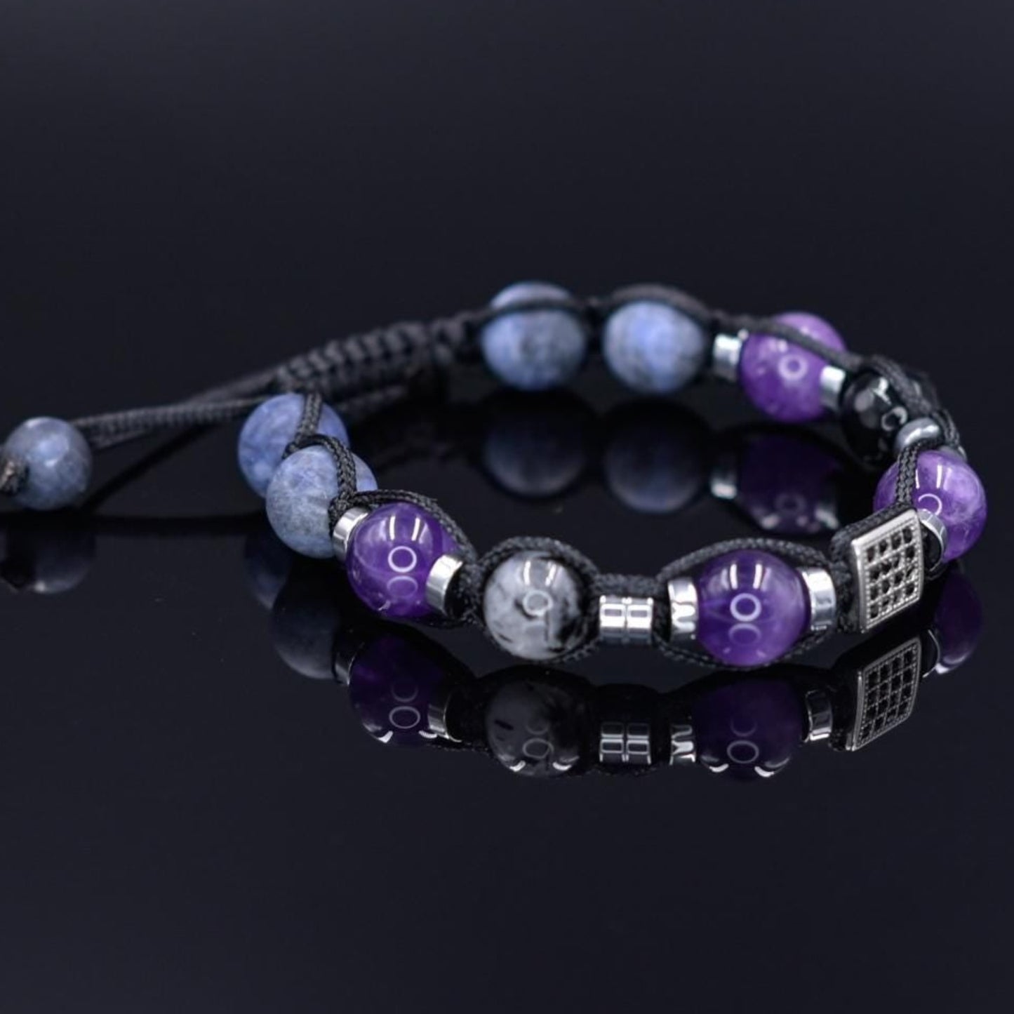 Amethyst Gemstone Bracelet Men, Men's Sodalite Quartz Agate Braided Bracelet, Steel Bead Bracelet, Gift for Men, Adjustable Beaded Bracelet - Shamballa Bracelet - Mantra Bracelet - Birthstone Bracelet - Gemstone Bracelet Men - Chakra Bracelet - Macrame Bracelet - Healing Bracelet - Valinde