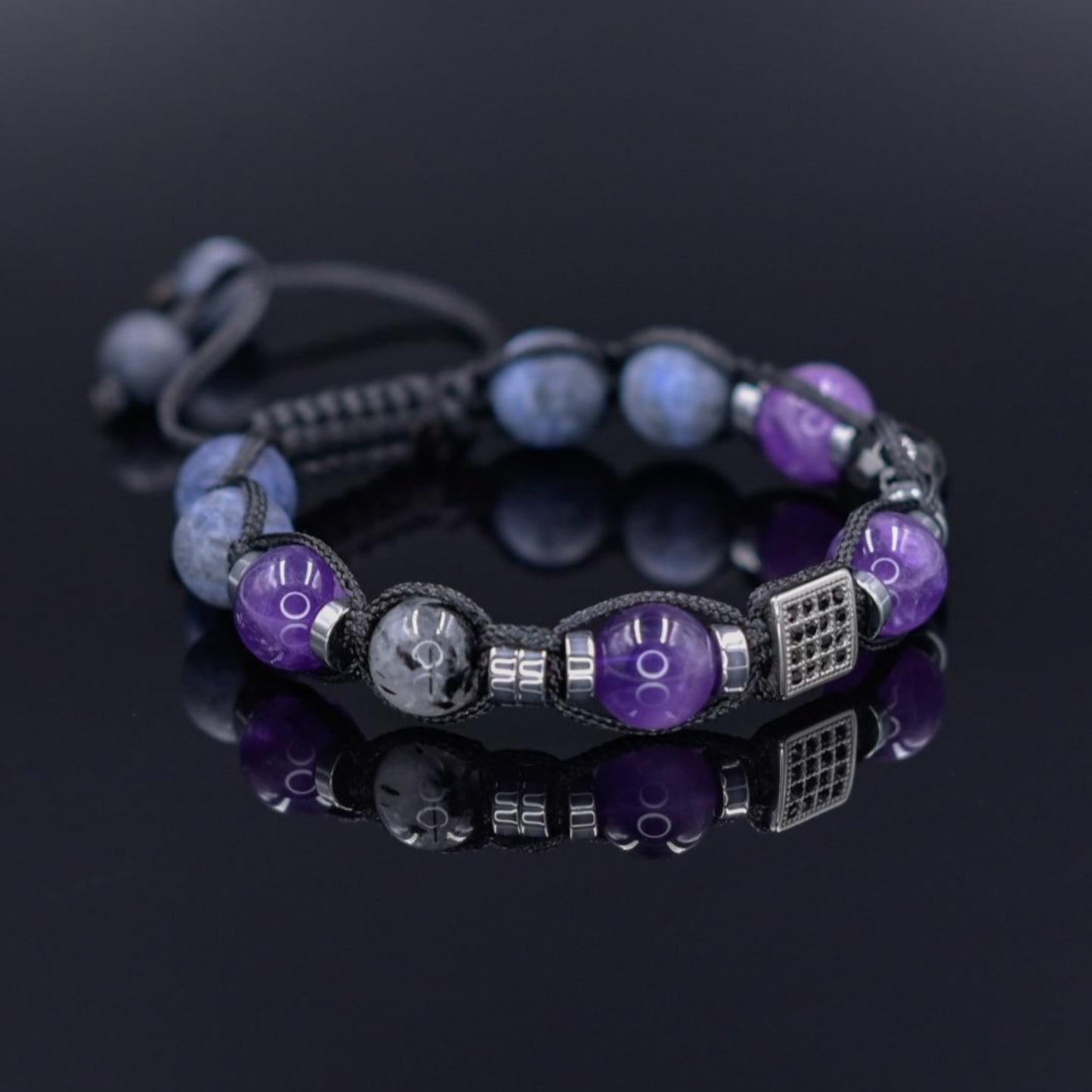 Amethyst Gemstone Bracelet Men, Men's Sodalite Quartz Agate Braided Bracelet, Steel Bead Bracelet, Gift for Men, Adjustable Beaded Bracelet - Shamballa Bracelet - Mantra Bracelet - Birthstone Bracelet - Gemstone Bracelet Men - Chakra Bracelet - Macrame Bracelet - Healing Bracelet - Valinde