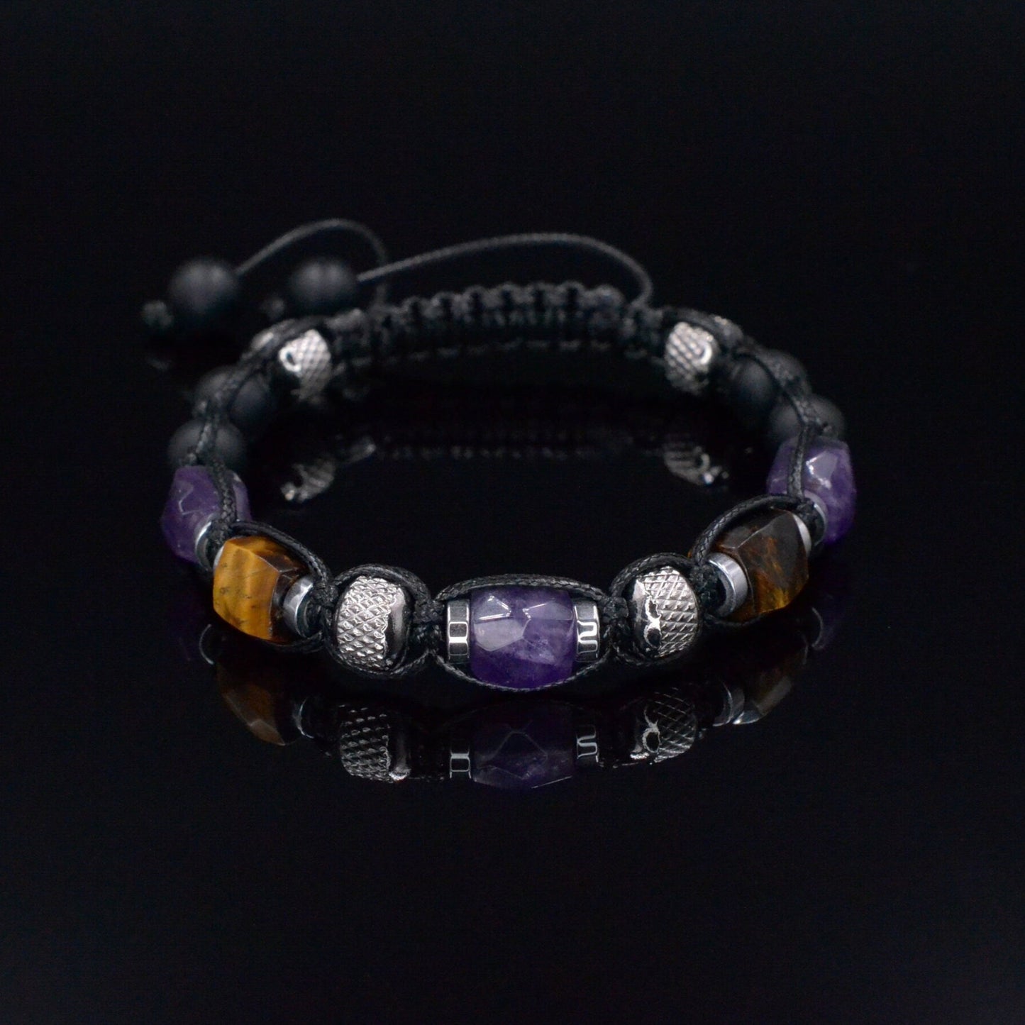 Men's Amethyst Crystal Bracelet - Steel Beads Bracelet - Gift for Men - Tiger's Eye Onyx Adjustable Bracelet - Macrame Bracelet for Men - Shamballa Bracelet - Birthstone Bracelet - Gemstone Bracelet Men - Chakra Bracelet - Macrame Bracelet - Healing Bracelet - Valinde - Shamballa Bracelet - Birthstone Bracelet - Gemstone Bracelet Men - Chakra Bracelet - Macrame Bracelet - Healing Bracelet - Valinde