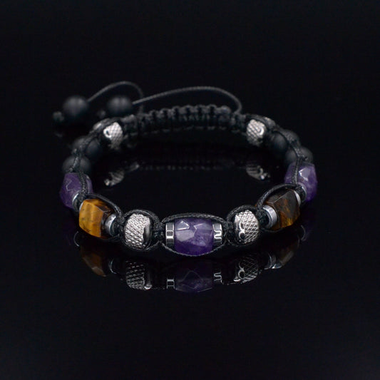 Men's Amethyst Crystal Bracelet - Steel Beads Bracelet - Gift for Men - Tiger's Eye Onyx Adjustable Bracelet - Macrame Bracelet for Men - Shamballa Bracelet - Birthstone Bracelet - Gemstone Bracelet Men - Chakra Bracelet - Macrame Bracelet - Healing Bracelet - Valinde - Shamballa Bracelet - Birthstone Bracelet - Gemstone Bracelet Men - Chakra Bracelet - Macrame Bracelet - Healing Bracelet - Valinde