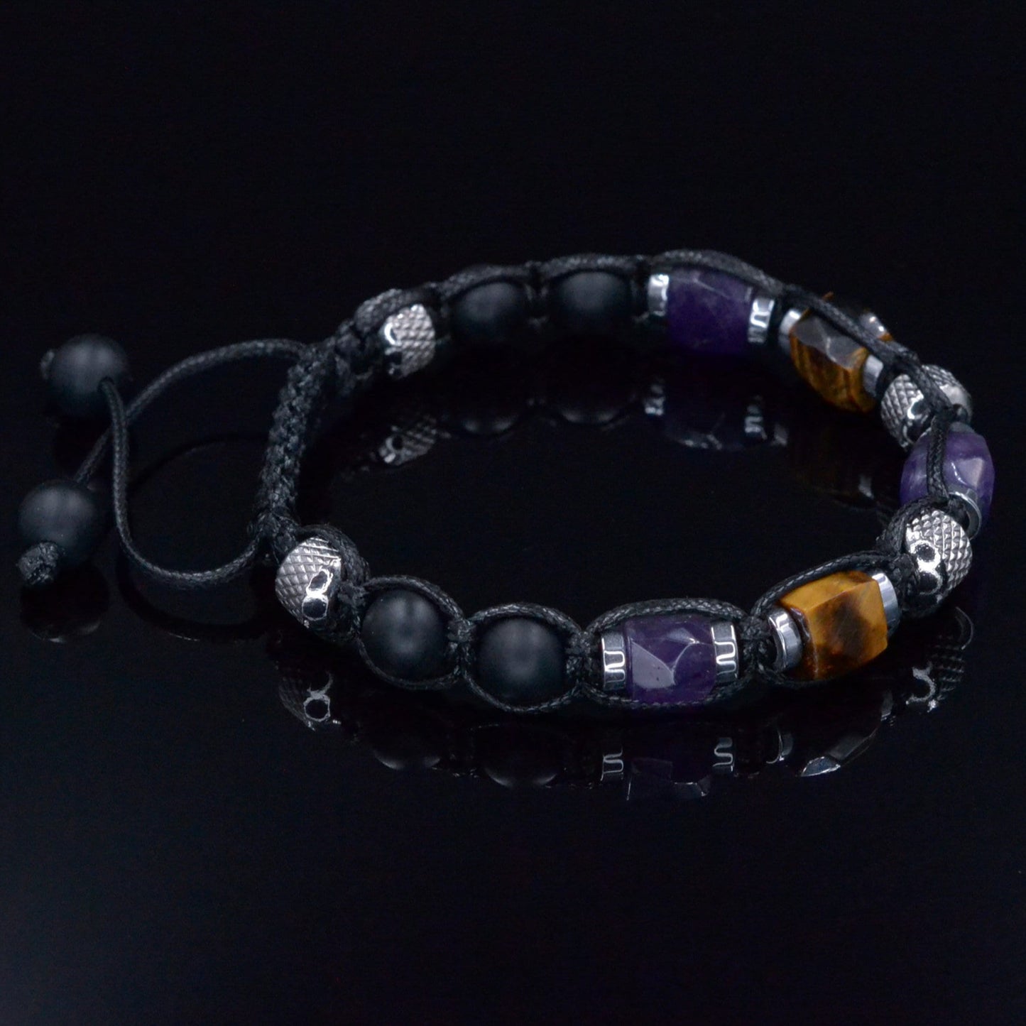 Men's Amethyst Crystal Bracelet - Steel Beads Bracelet - Gift for Men - Tiger's Eye Onyx Adjustable Bracelet - Macrame Bracelet for Men - Shamballa Bracelet - Birthstone Bracelet - Gemstone Bracelet Men - Chakra Bracelet - Macrame Bracelet - Healing Bracelet - Valinde - Shamballa Bracelet - Birthstone Bracelet - Gemstone Bracelet Men - Chakra Bracelet - Macrame Bracelet - Healing Bracelet - Valinde