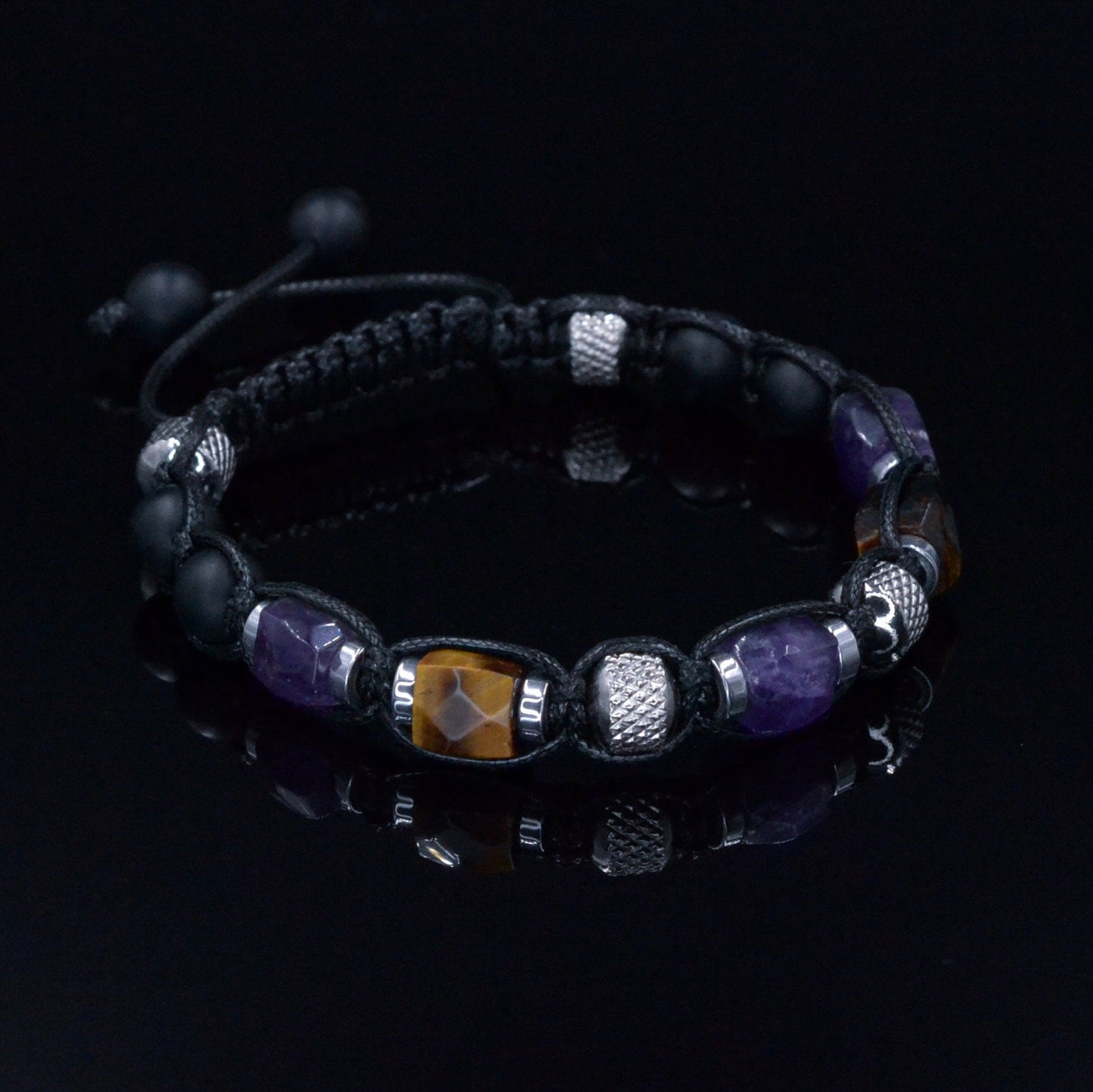 Men's Amethyst Crystal Bracelet - Steel Beads Bracelet - Gift for Men - Tiger's Eye Onyx Adjustable Bracelet - Macrame Bracelet for Men - Shamballa Bracelet - Birthstone Bracelet - Gemstone Bracelet Men - Chakra Bracelet - Macrame Bracelet - Healing Bracelet - Valinde - Shamballa Bracelet - Birthstone Bracelet - Gemstone Bracelet Men - Chakra Bracelet - Macrame Bracelet - Healing Bracelet - Valinde