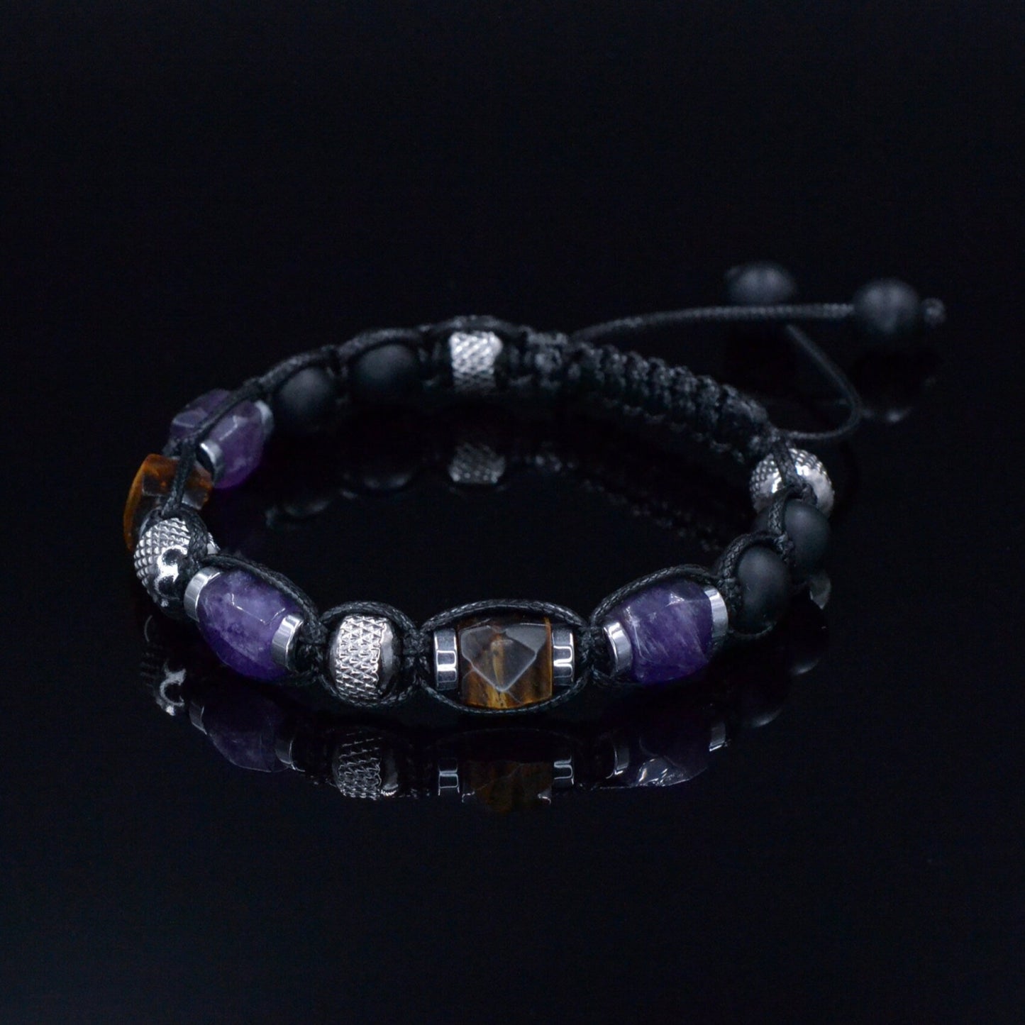 Men's Amethyst Crystal Bracelet - Steel Beads Bracelet - Gift for Men - Tiger's Eye Onyx Adjustable Bracelet - Macrame Bracelet for Men - Shamballa Bracelet - Birthstone Bracelet - Gemstone Bracelet Men - Chakra Bracelet - Macrame Bracelet - Healing Bracelet - Valinde - Shamballa Bracelet - Birthstone Bracelet - Gemstone Bracelet Men - Chakra Bracelet - Macrame Bracelet - Healing Bracelet - Valinde