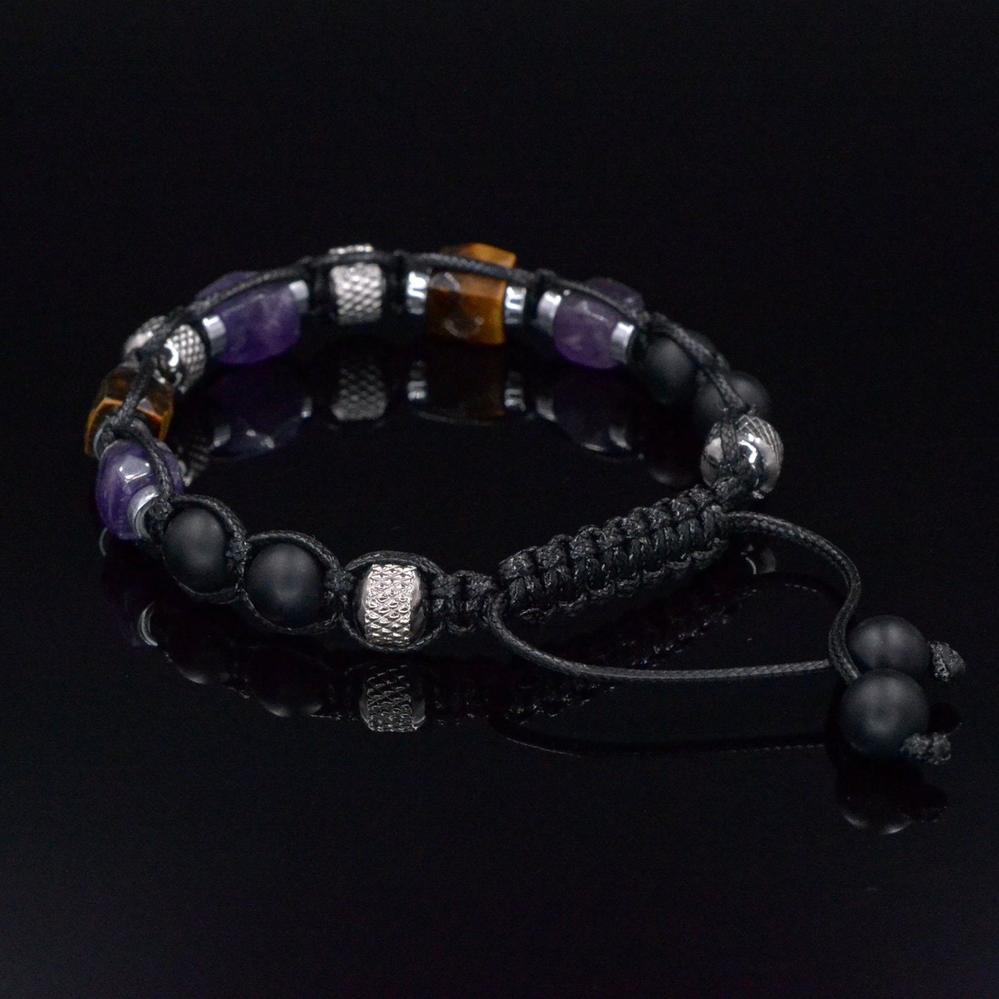 Men's Amethyst Crystal Bracelet - Steel Beads Bracelet - Gift for Men - Tiger's Eye Onyx Adjustable Bracelet - Macrame Bracelet for Men - Shamballa Bracelet - Birthstone Bracelet - Gemstone Bracelet Men - Chakra Bracelet - Macrame Bracelet - Healing Bracelet - Valinde - Shamballa Bracelet - Birthstone Bracelet - Gemstone Bracelet Men - Chakra Bracelet - Macrame Bracelet - Healing Bracelet - Valinde