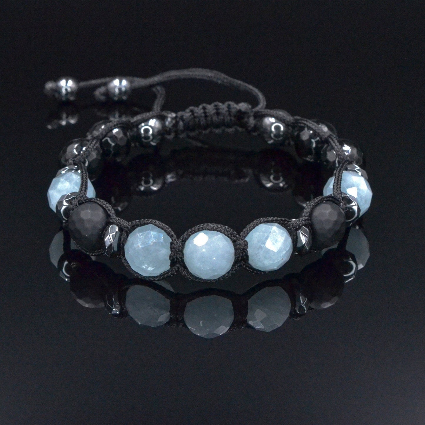 Aquamarine Braided Bracelet, Men's Black Onyx Gemstone Bracelet,Gift for Men,Adjustable Macrame Crystal Bracelet,Christmas Gift,Gift for Him - Shamballa Bracelet - Mantra Bracelet - Birthstone Bracelet - Gemstone Bracelet Men - Chakra Bracelet - Macrame Bracelet - Healing Bracelet - Valinde