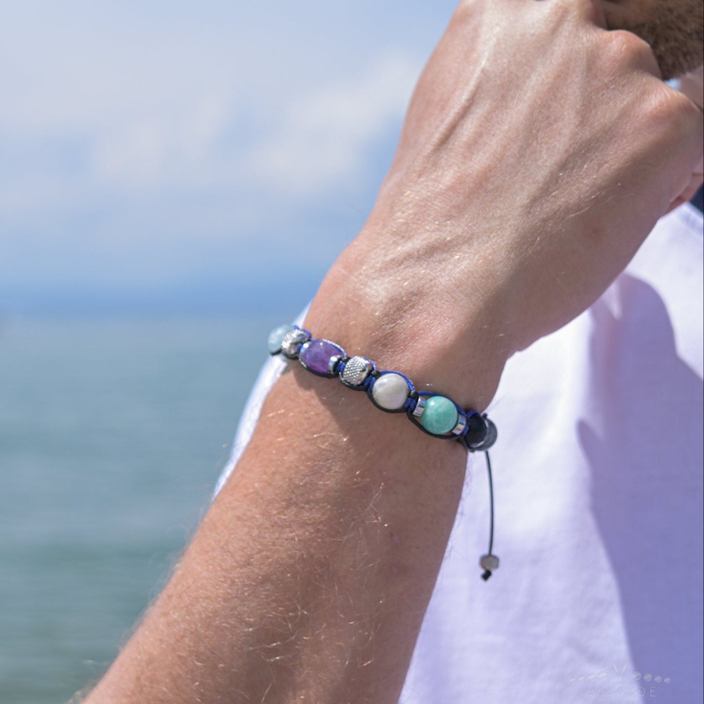 Amethyst Aquamarine Amazonite Adjustable Bracelet, Men's Crystal Bracelet, Steel Beaded Bracelet, Summer Bracelet Men, Onyx Bracelet - - Shamballa Bracelet - Birthstone Bracelet - Gemstone Bracelet Men - Chakra Bracelet