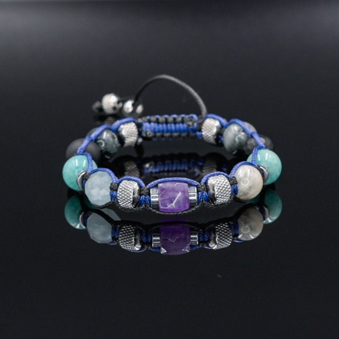 Amethyst Aquamarine Amazonite Adjustable Bracelet, Men's Crystal Bracelet, Steel Beaded Bracelet, Summer Bracelet Men, Onyx Bracelet - - Shamballa Bracelet - Birthstone Bracelet - Gemstone Bracelet Men - Chakra Bracelet