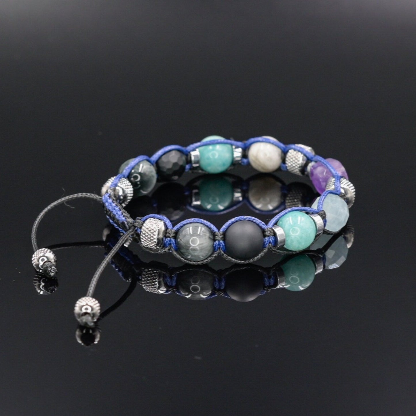 Amethyst Aquamarine Amazonite Adjustable Bracelet, Men's Crystal Bracelet, Steel Beaded Bracelet, Summer Bracelet Men, Onyx Bracelet - - Shamballa Bracelet - Birthstone Bracelet - Gemstone Bracelet Men - Chakra Bracelet