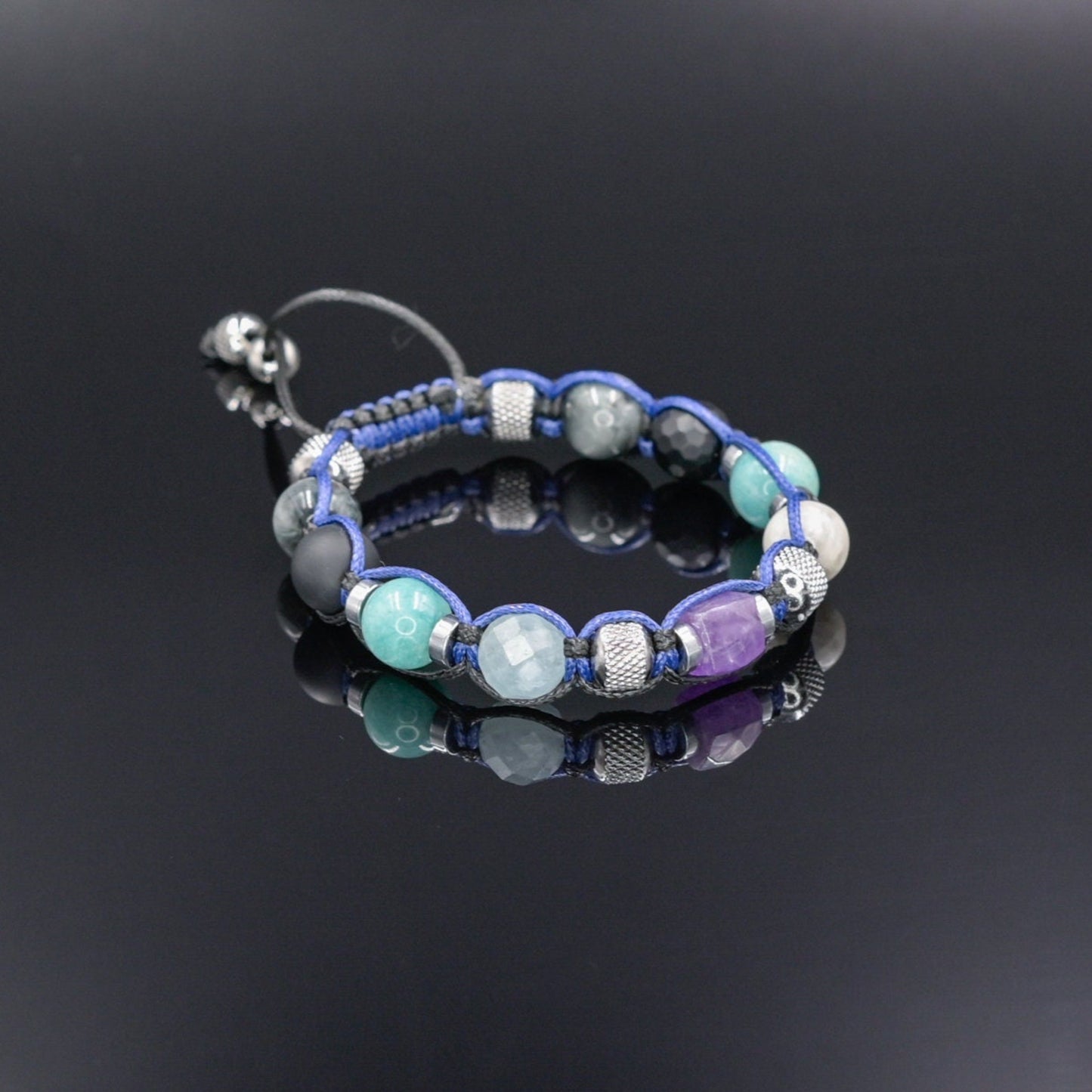 Amethyst Aquamarine Amazonite Adjustable Bracelet, Men's Crystal Bracelet, Steel Beaded Bracelet, Summer Bracelet Men, Onyx Bracelet - - Shamballa Bracelet - Birthstone Bracelet - Gemstone Bracelet Men - Chakra Bracelet