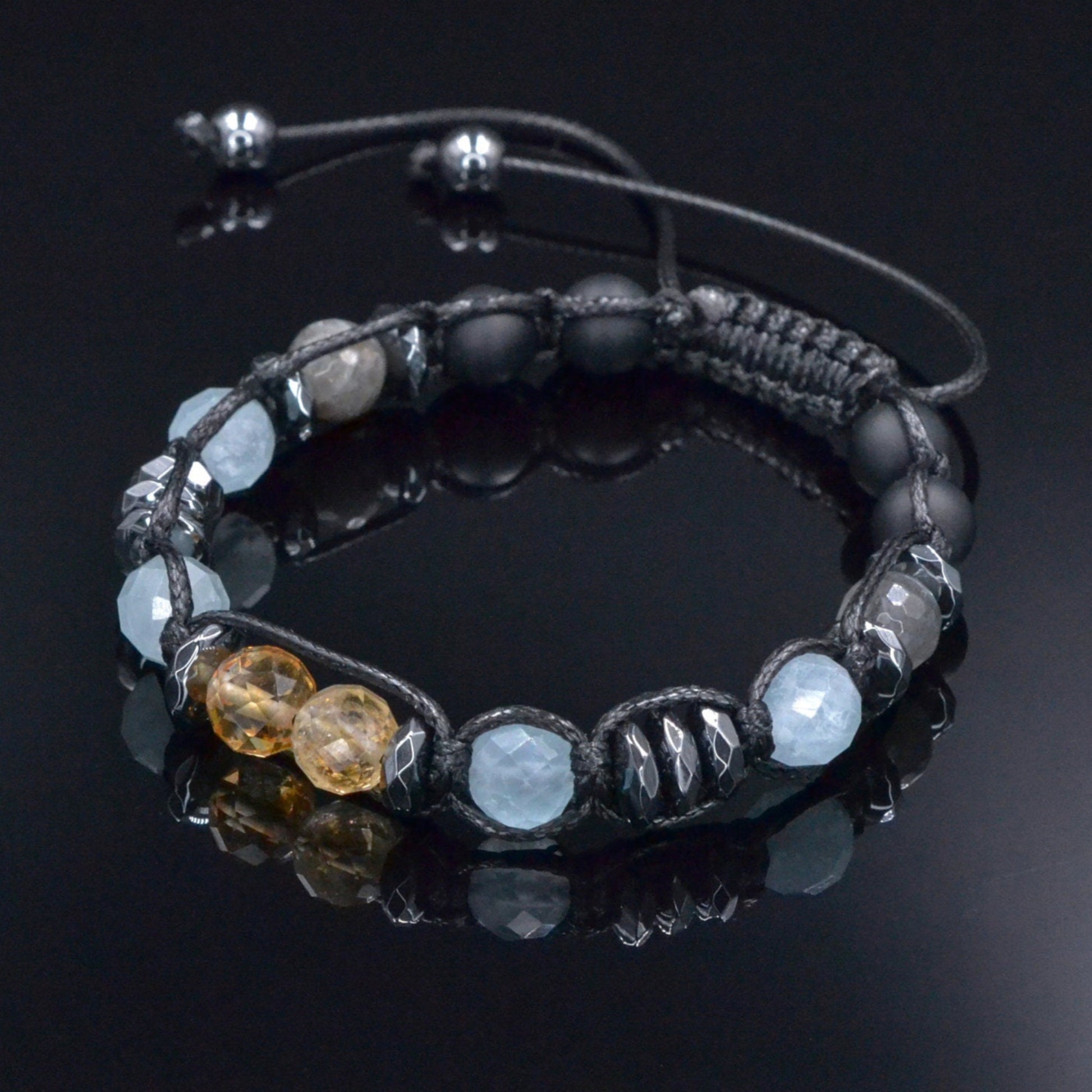 Men's Aquamarine Citrine Bracelet, Labradorite Onyx Crystal Bracelet, Adjustable Braided Bracelet, Gift for Men, Macrame Gemstone Bracelet - Shamballa Bracelet - Mantra Bracelet  -  Birthstone Bracelet - Gemstone Bracelet Men - Chakra Bracelet - Macrame Bracelet - Healing Bracelet - Valinde