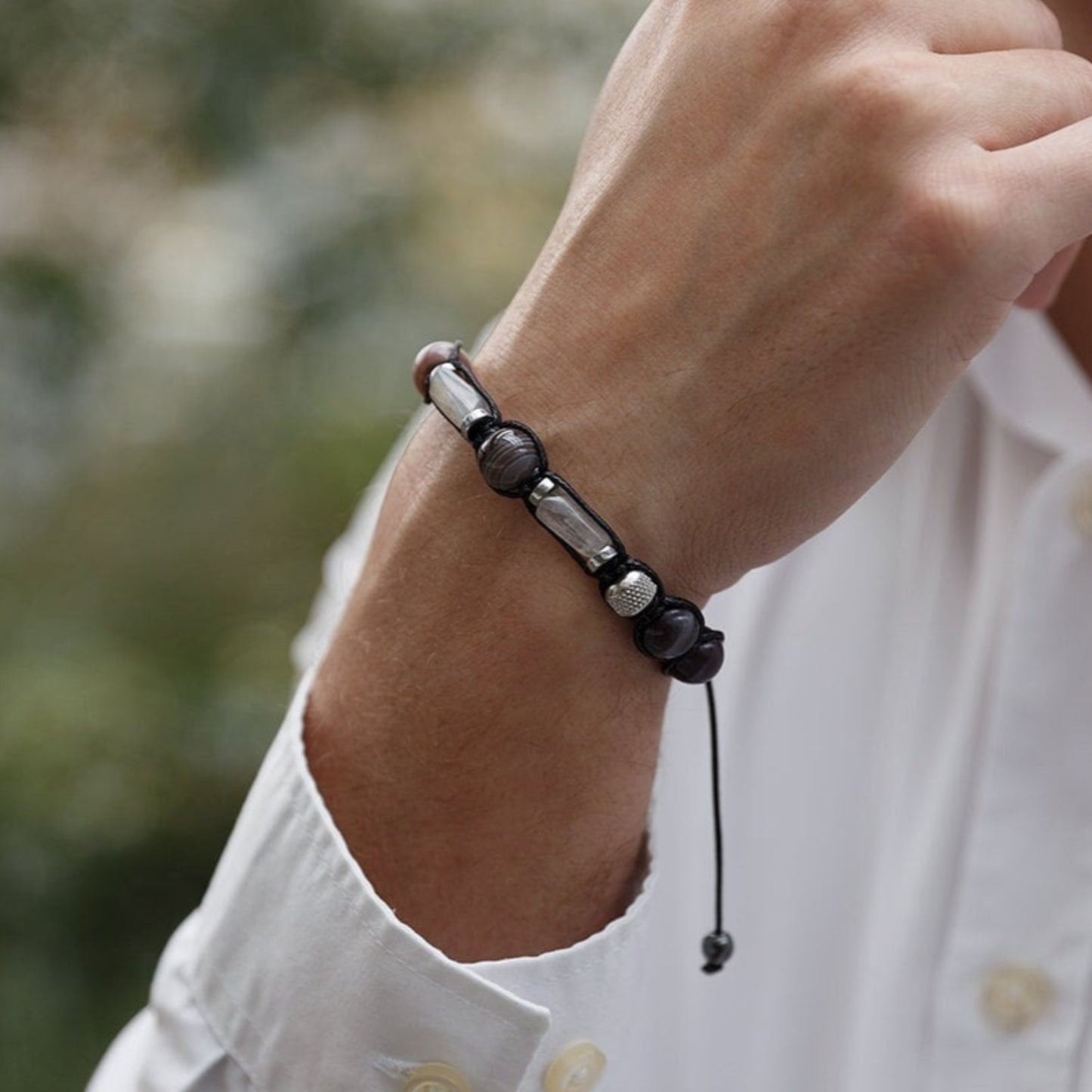 Botswana Agate Bracelet - Men's Labradorite Steel Beads Bracelet - Adjustable Crystal Bracelet - Gift for Men - Braided Bracelet for Men- Shamballa Bracelet - Mantra Bracelet - Yoga Bracelet - Birthstone Bracelet - Gemstone Bracelet Men - Chakra Bracelet - Macrame Bracelet - Healing Bracelet - Gift for Father - Gift For Men - Valinde