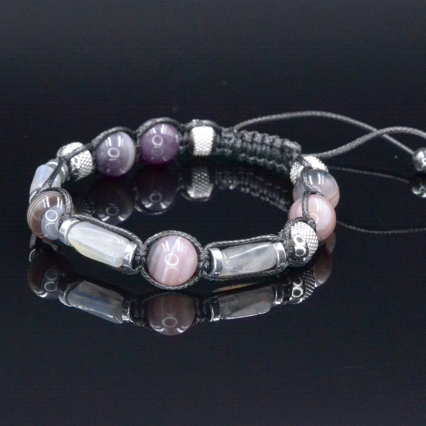 Botswana Agate Bracelet - Men's Labradorite Steel Beads Bracelet - Adjustable Crystal Bracelet - Gift for Men - Braided Bracelet for Men- Shamballa Bracelet - Mantra Bracelet - Yoga Bracelet - Birthstone Bracelet - Gemstone Bracelet Men - Chakra Bracelet - Macrame Bracelet - Healing Bracelet - Gift for Father - Gift For Men - Valinde