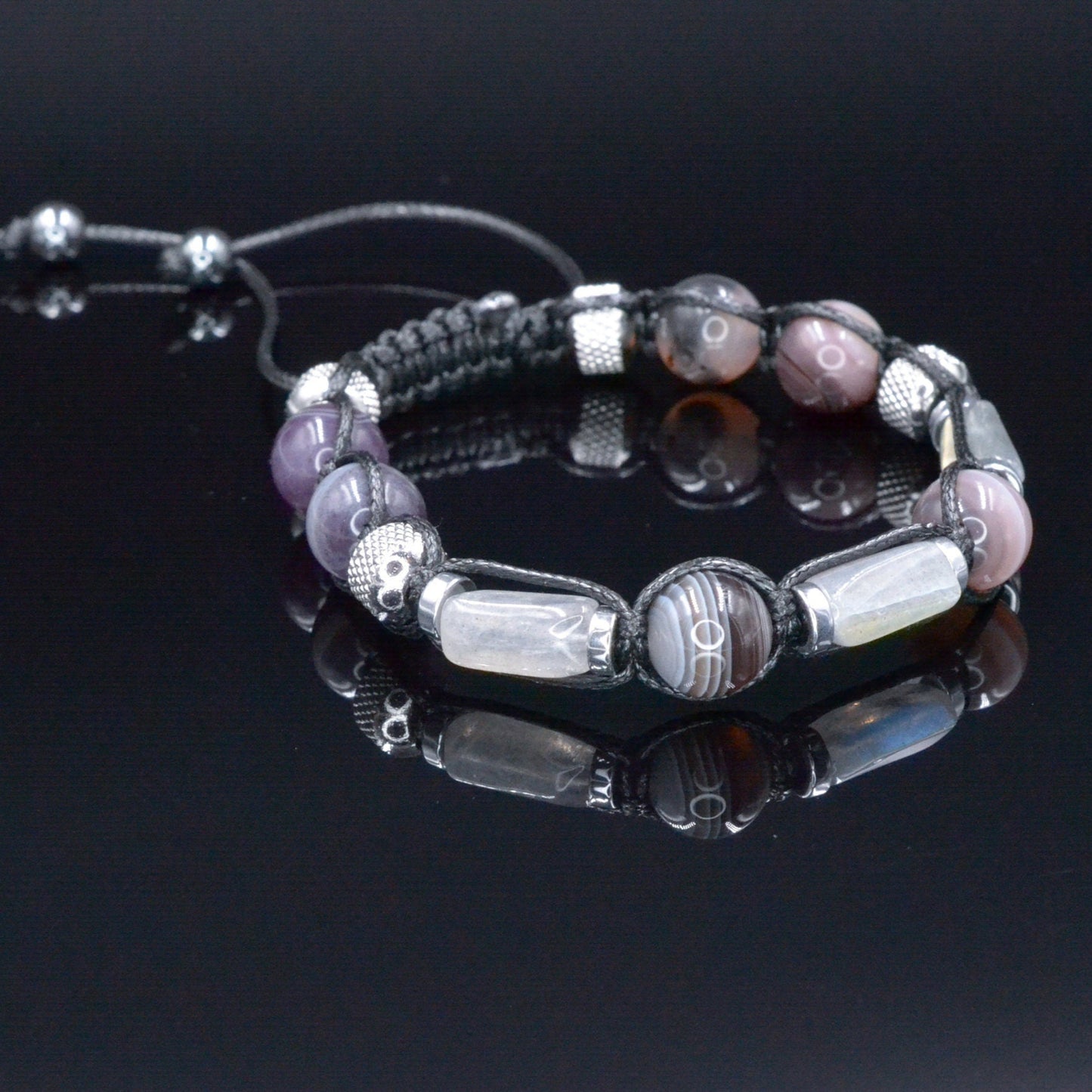 Botswana Agate Bracelet - Men's Labradorite Steel Beads Bracelet - Adjustable Crystal Bracelet - Gift for Men - Braided Bracelet for Men- Shamballa Bracelet - Mantra Bracelet - Yoga Bracelet - Birthstone Bracelet - Gemstone Bracelet Men - Chakra Bracelet - Macrame Bracelet - Healing Bracelet - Gift for Father - Gift For Men - Valinde