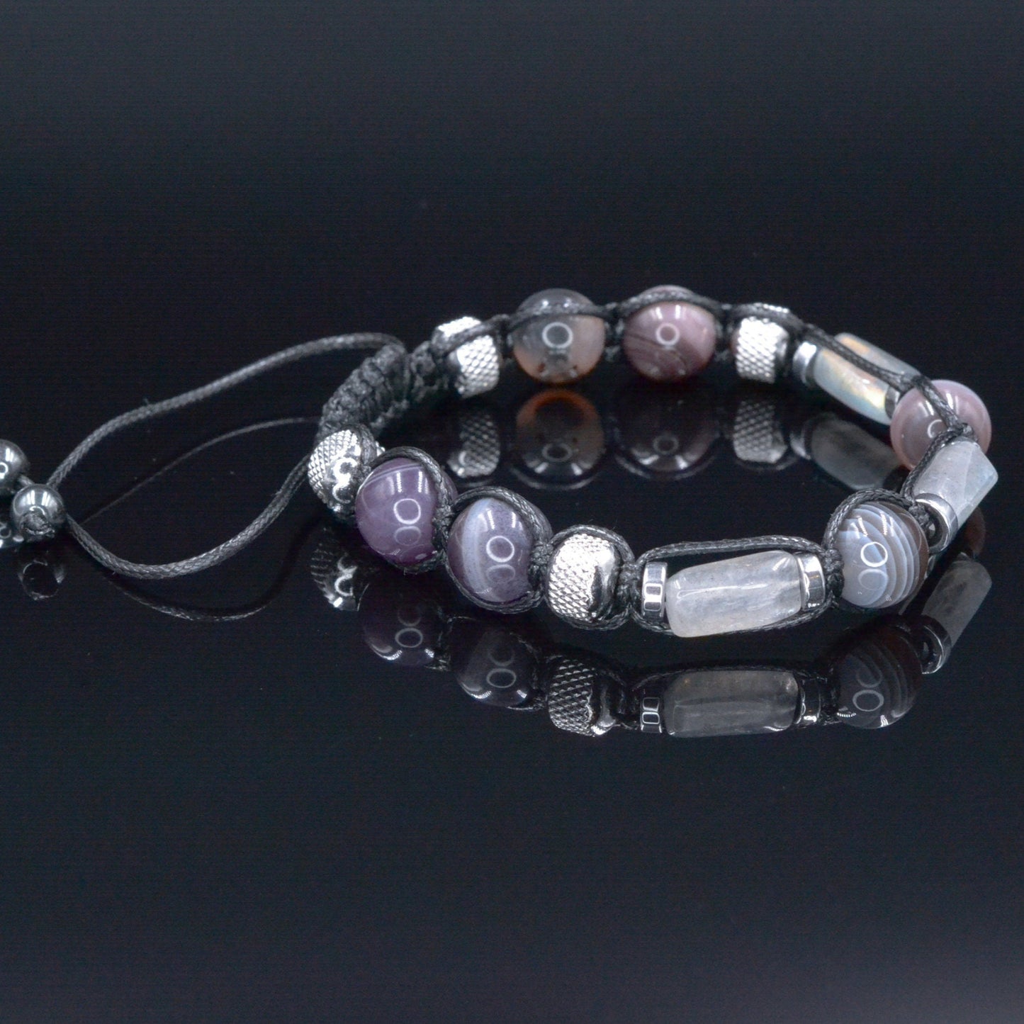 Botswana Agate Bracelet - Men's Labradorite Steel Beads Bracelet - Adjustable Crystal Bracelet - Gift for Men - Braided Bracelet for Men- Shamballa Bracelet - Mantra Bracelet - Yoga Bracelet - Birthstone Bracelet - Gemstone Bracelet Men - Chakra Bracelet - Macrame Bracelet - Healing Bracelet - Gift for Father - Gift For Men - Valinde