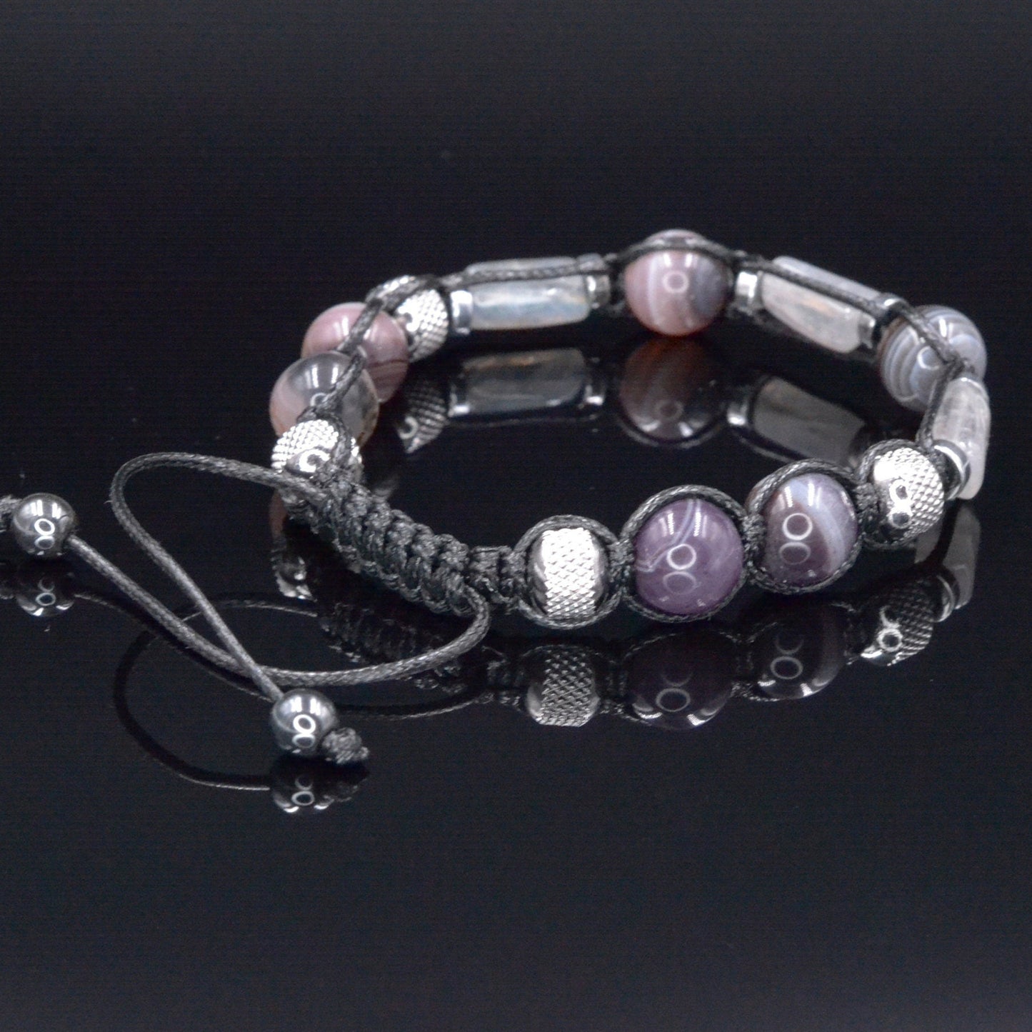 Botswana Agate Bracelet - Men's Labradorite Steel Beads Bracelet - Adjustable Crystal Bracelet - Gift for Men - Braided Bracelet for Men- Shamballa Bracelet - Mantra Bracelet - Yoga Bracelet - Birthstone Bracelet - Gemstone Bracelet Men - Chakra Bracelet - Macrame Bracelet - Healing Bracelet - Gift for Father - Gift For Men - Valinde
