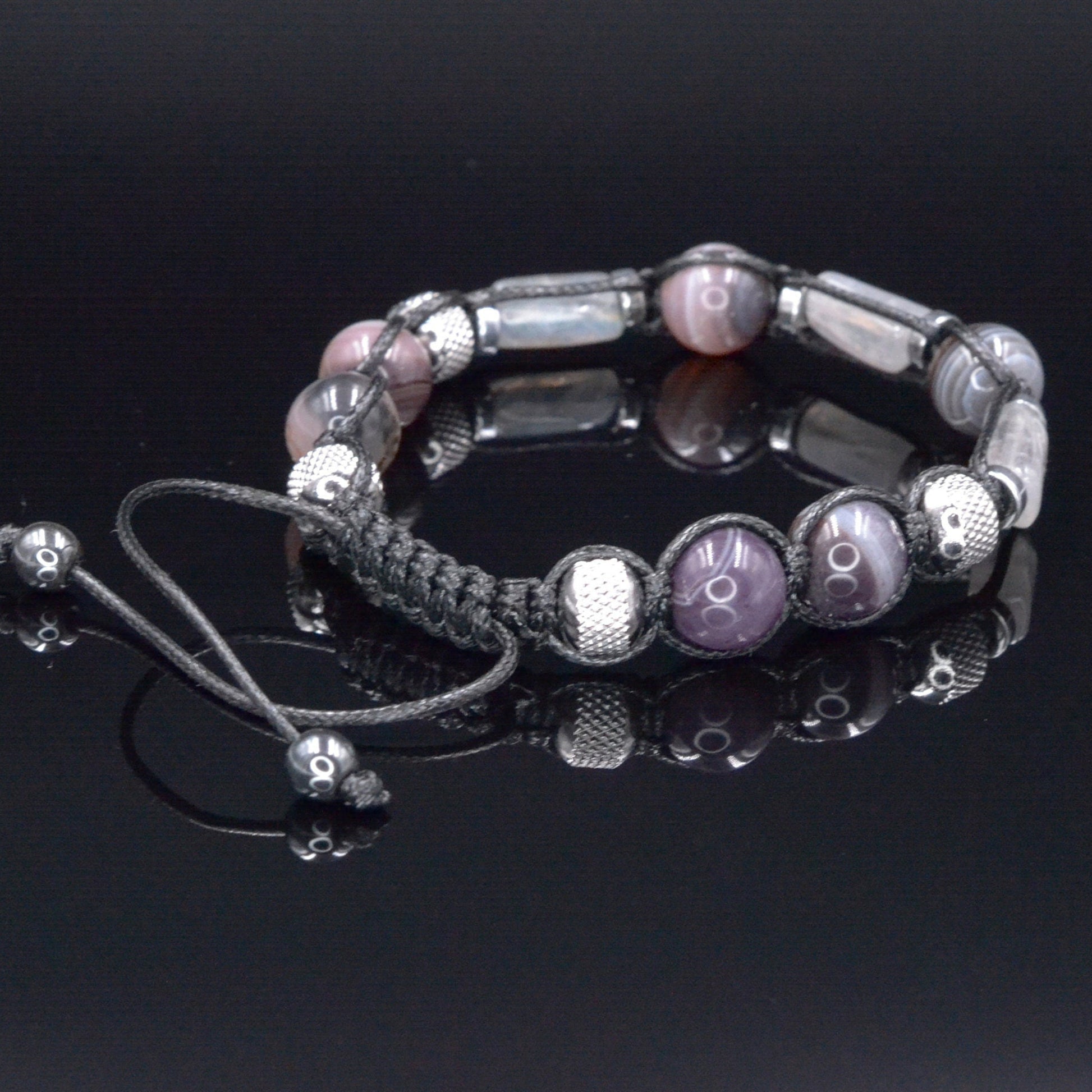 Botswana Agate Bracelet - Men's Labradorite Steel Beads Bracelet - Adjustable Crystal Bracelet - Gift for Men - Braided Bracelet for Men- Shamballa Bracelet - Mantra Bracelet  -  Yoga Bracelet -  Birthstone Bracelet - Gemstone Bracelet Men - Chakra Bracelet - Macrame Bracelet - Healing Bracelet - Gift for Father - Gift For Men - Valinde