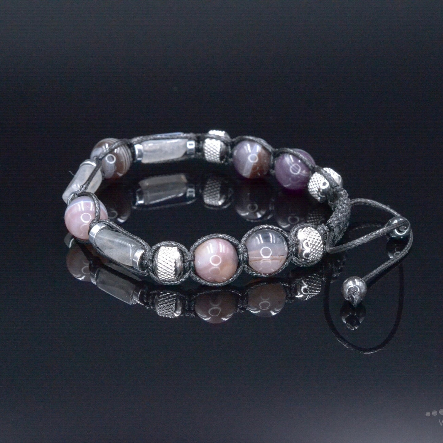 Botswana Agate Bracelet - Men's Labradorite Steel Beads Bracelet - Adjustable Crystal Bracelet - Gift for Men - Braided Bracelet for Men- Shamballa Bracelet - Mantra Bracelet - Yoga Bracelet - Birthstone Bracelet - Gemstone Bracelet Men - Chakra Bracelet - Macrame Bracelet - Healing Bracelet - Gift for Father - Gift For Men - Valinde