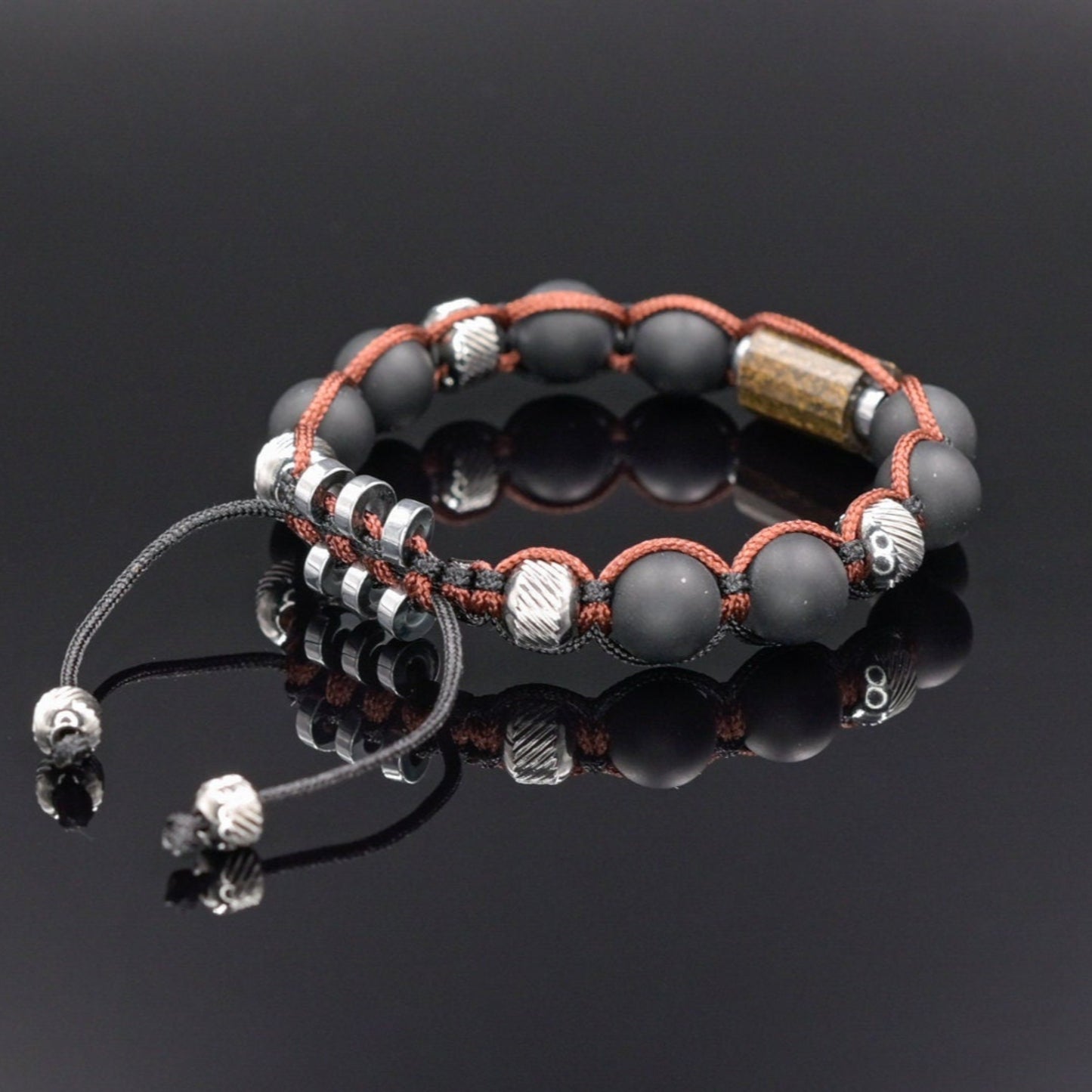 Black Onyx Bracelet Men, Men's Bronzite Bead Bracelet, Steel Braided Bracelet, Adjustable Gemstone Bracelet, Gift for Men, Stone Bracelet - Shamballa Bracelet - Mantra Bracelet - Birthstone Bracelet - Gemstone Bracelet Men - Chakra Bracelet - Macrame Bracelet - Healing Bracelet - Valinde
