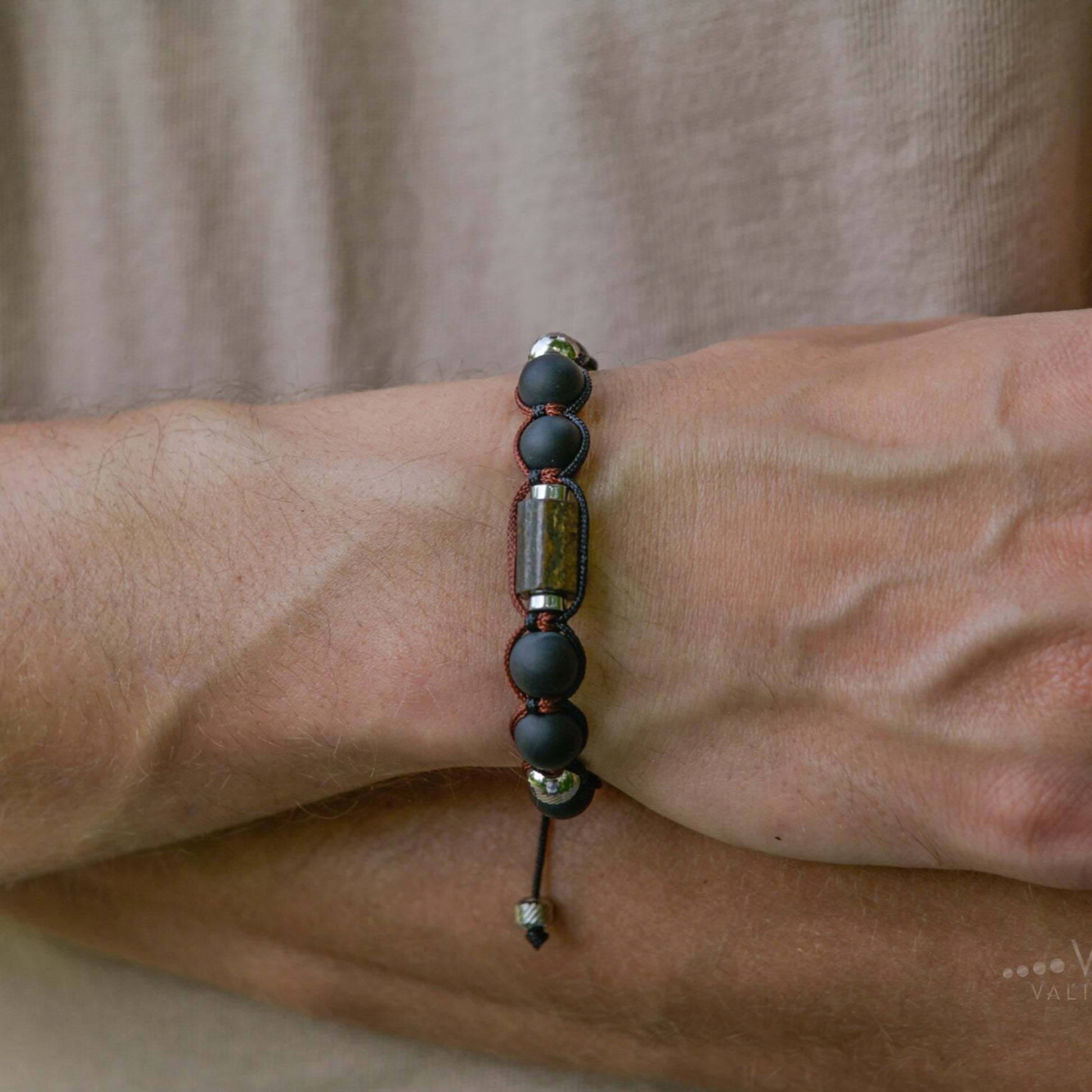 Black Onyx Bracelet Men, Men's Bronzite Bead Bracelet, Steel Braided Bracelet, Adjustable Gemstone Bracelet, Gift for Men, Stone Bracelet   - Shamballa Bracelet - Mantra Bracelet  -  Birthstone Bracelet - Gemstone Bracelet Men - Chakra Bracelet - Macrame Bracelet - Healing Bracelet - Valinde