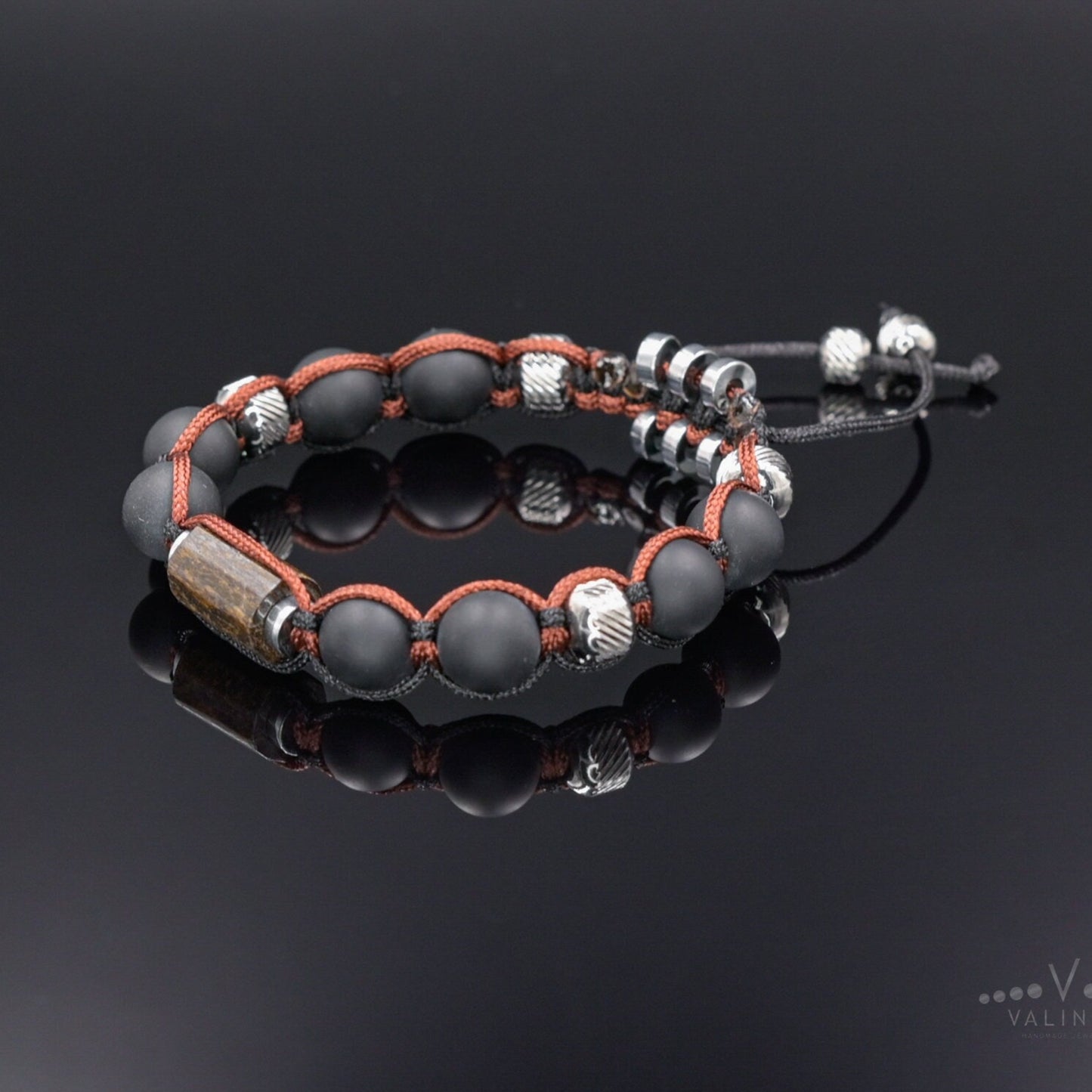 Black Onyx Bracelet Men, Men's Bronzite Bead Bracelet, Steel Braided Bracelet, Adjustable Gemstone Bracelet, Gift for Men, Stone Bracelet - Shamballa Bracelet - Mantra Bracelet - Birthstone Bracelet - Gemstone Bracelet Men - Chakra Bracelet - Macrame Bracelet - Healing Bracelet - Valinde