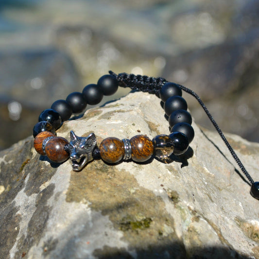 Men's Steel Bracelet Wolf Bracelet Bronzite Bracelet Gift for Men Onyx Bracelet Steel Wolf Bracelet Smoky Quartz Bracelet Stone Bracelet- Shamballa Bracelet - Mantra Bracelet  -  Yoga Bracelet -  Birthstone Bracelet - Gemstone Bracelet Men - Chakra Bracelet - Macrame Bracelet - Healing Bracelet - Gift for Father - Gift For Men - Valinde